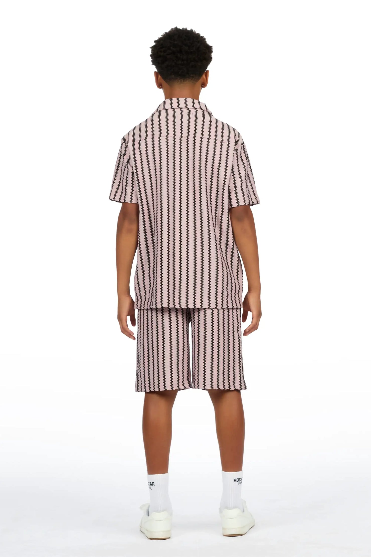 Boys Gerald Light Pink/Black Button Down Shirt/Short Set