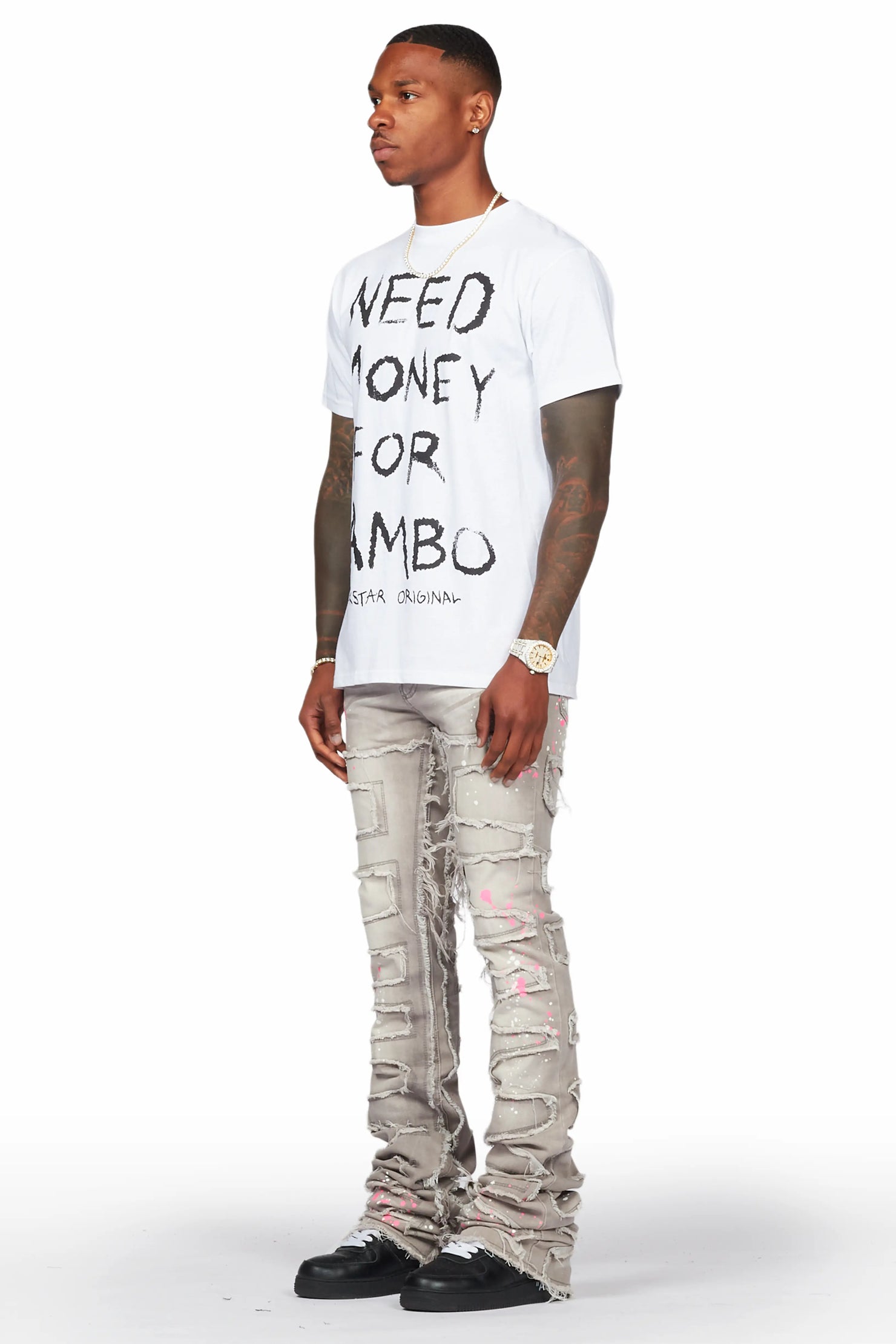 Macon Grey Painter Super Stacked Flare Jean