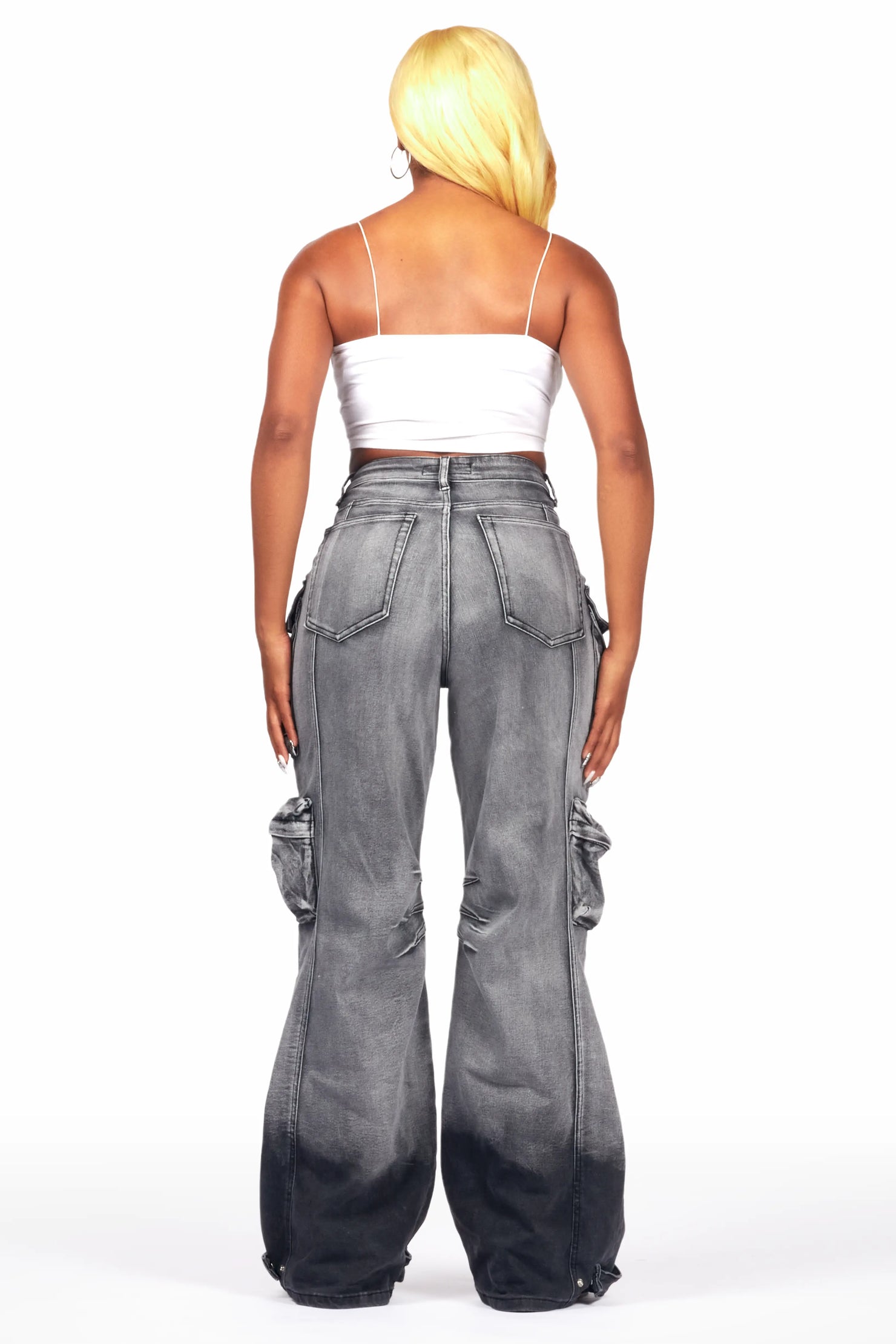 Nakia Grey Wash Cargo Wide Leg Jean