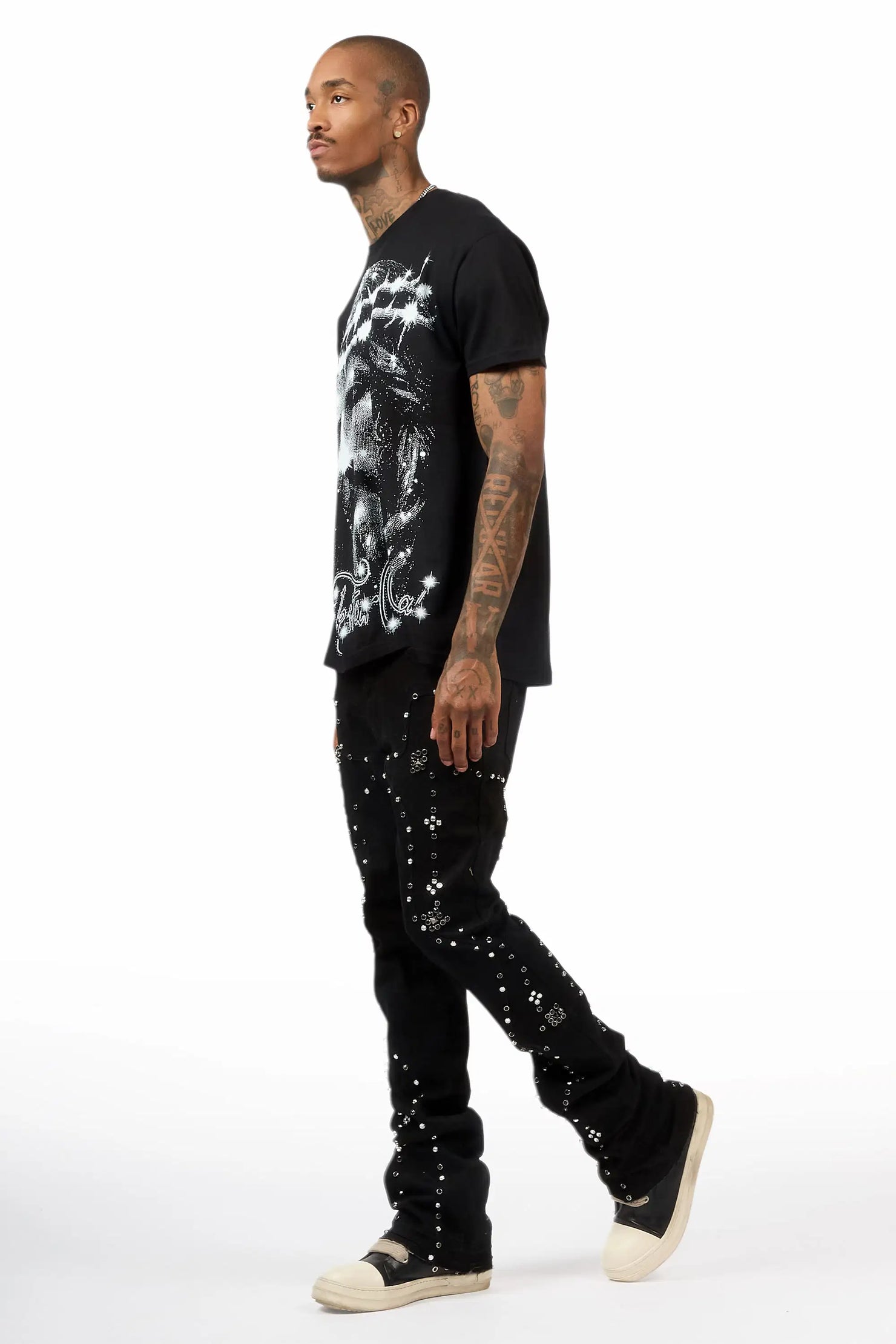 Chaz Jet Black Stud Stacked Flare Jean