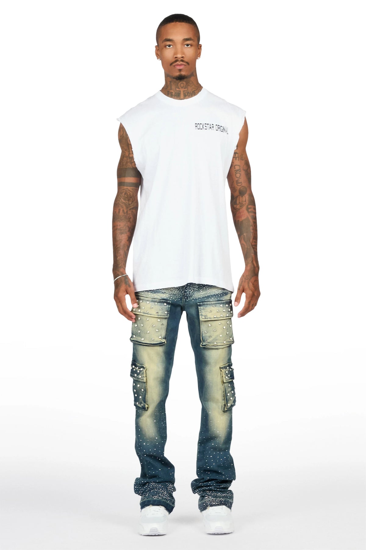 Arman Tint Blue Rhinestone Stacked Fit Jean