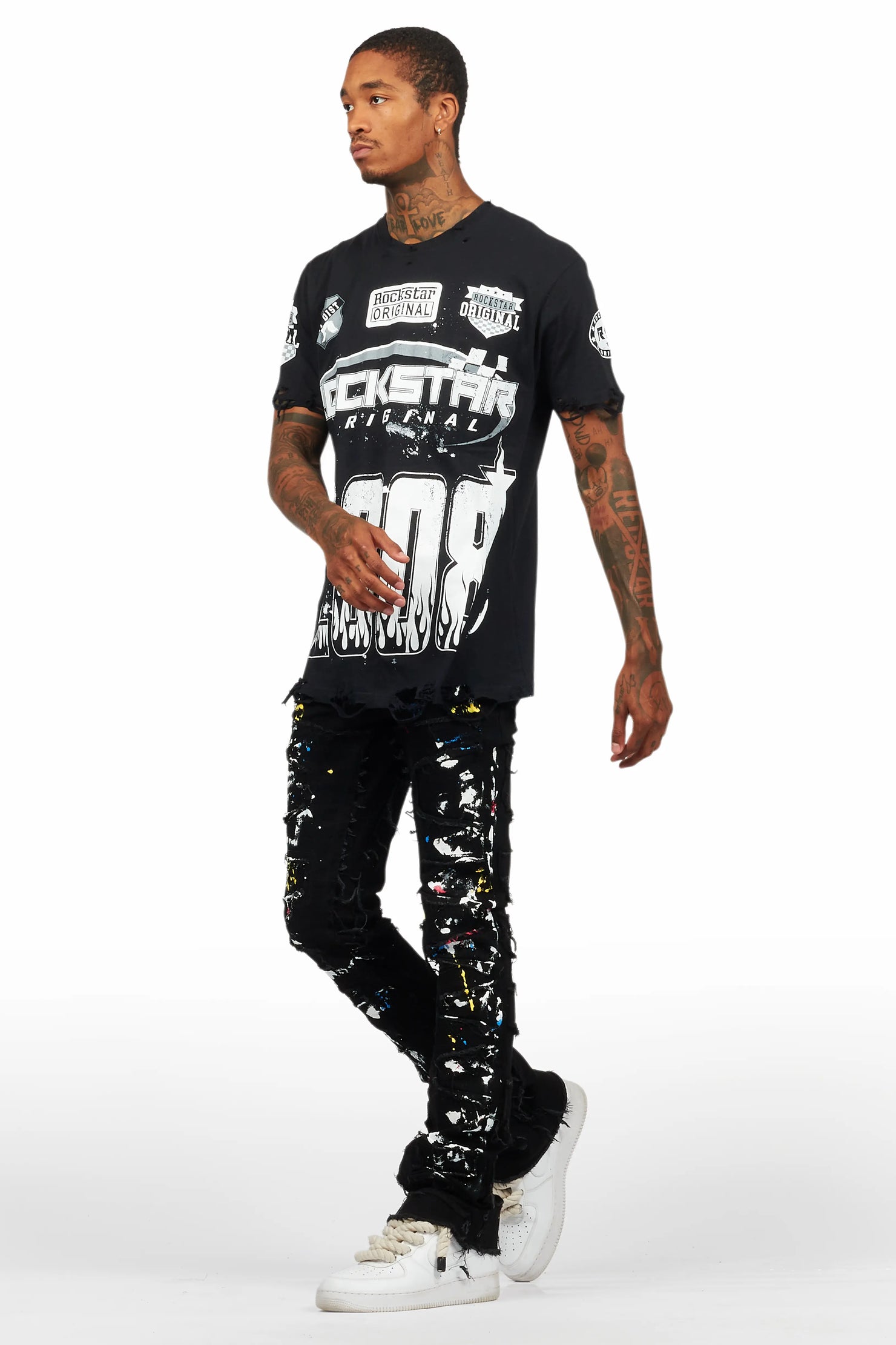 Shaddie Black Painter Stacked Flare Jean