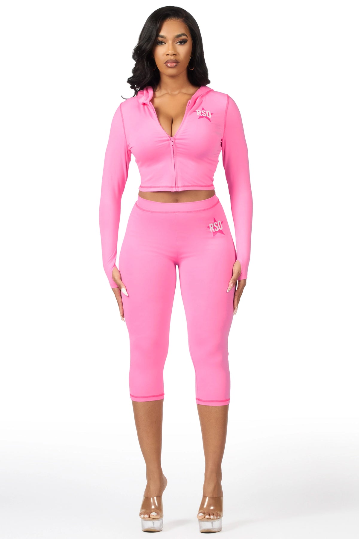 トップス andwang kirakira suger fit zip up pink Sharina Pink Zip Up Capri Set– Rockstar Original