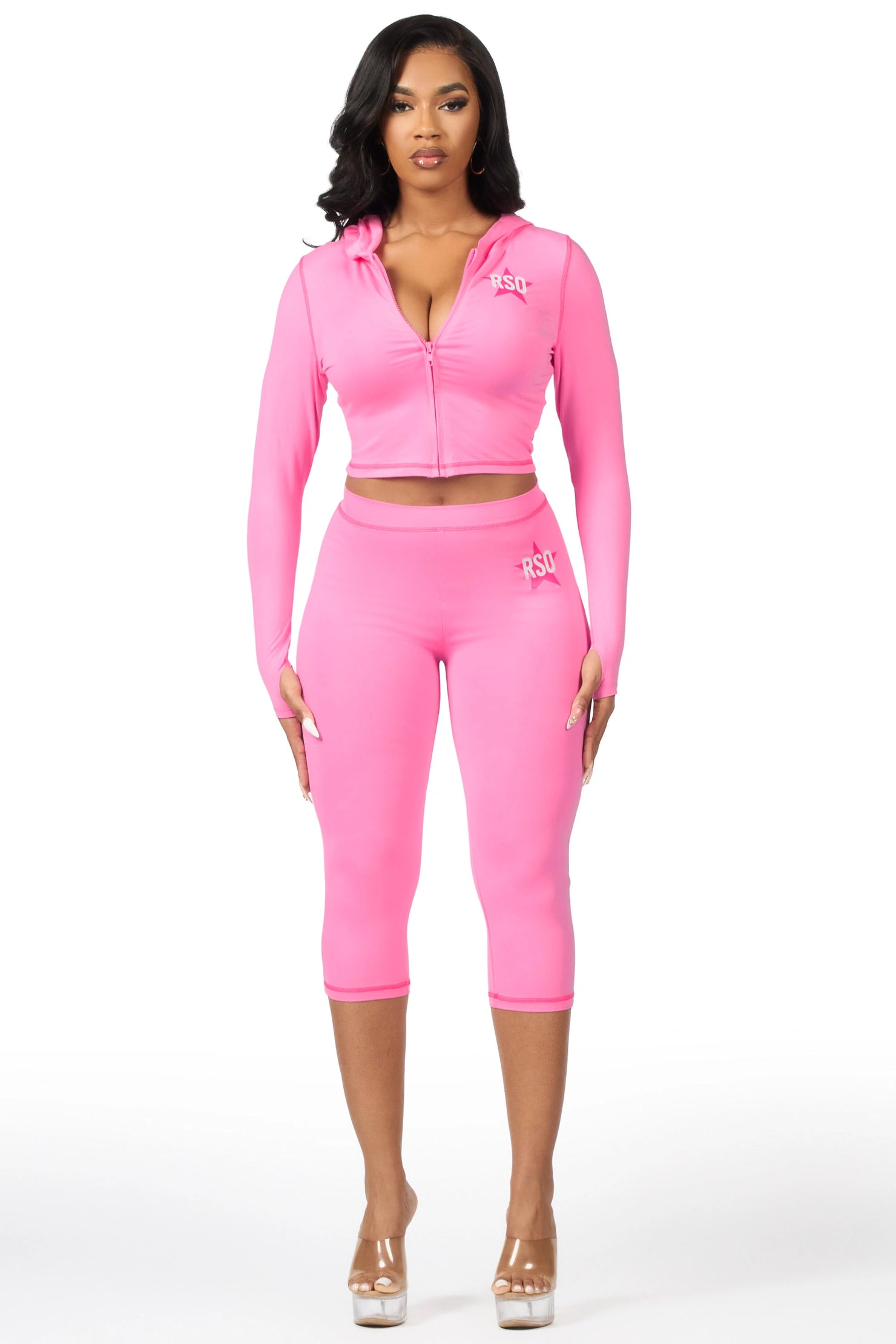 Sharina Pink Zip Up Capri Set