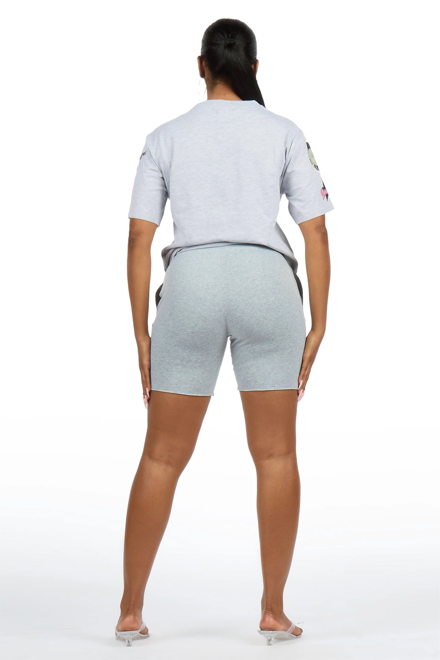 Kyesha Grey Rhinestone T-Shirt Short Set