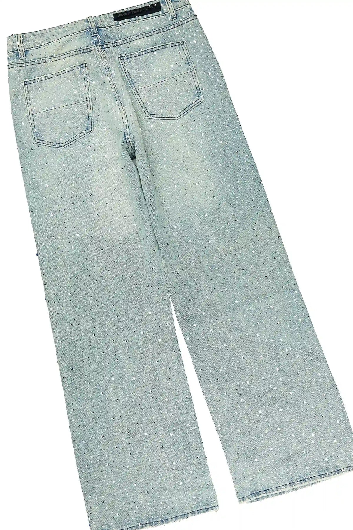 Discolite Tint Blue Rhinestone Denim Jacket/Baggy Jean Set