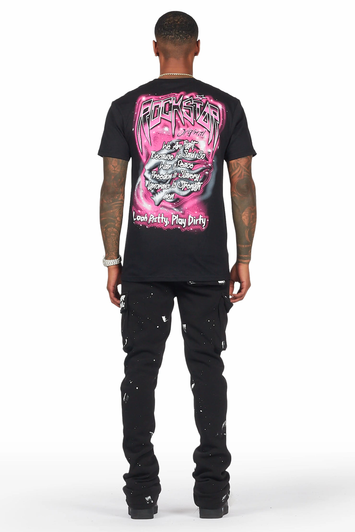 Radko Black Stacked Flare Cargo Pants