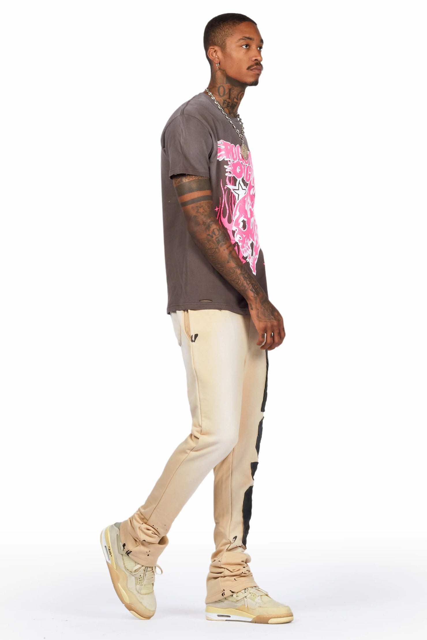 Acotas Khaki Patchwork Stacked Flare Pants