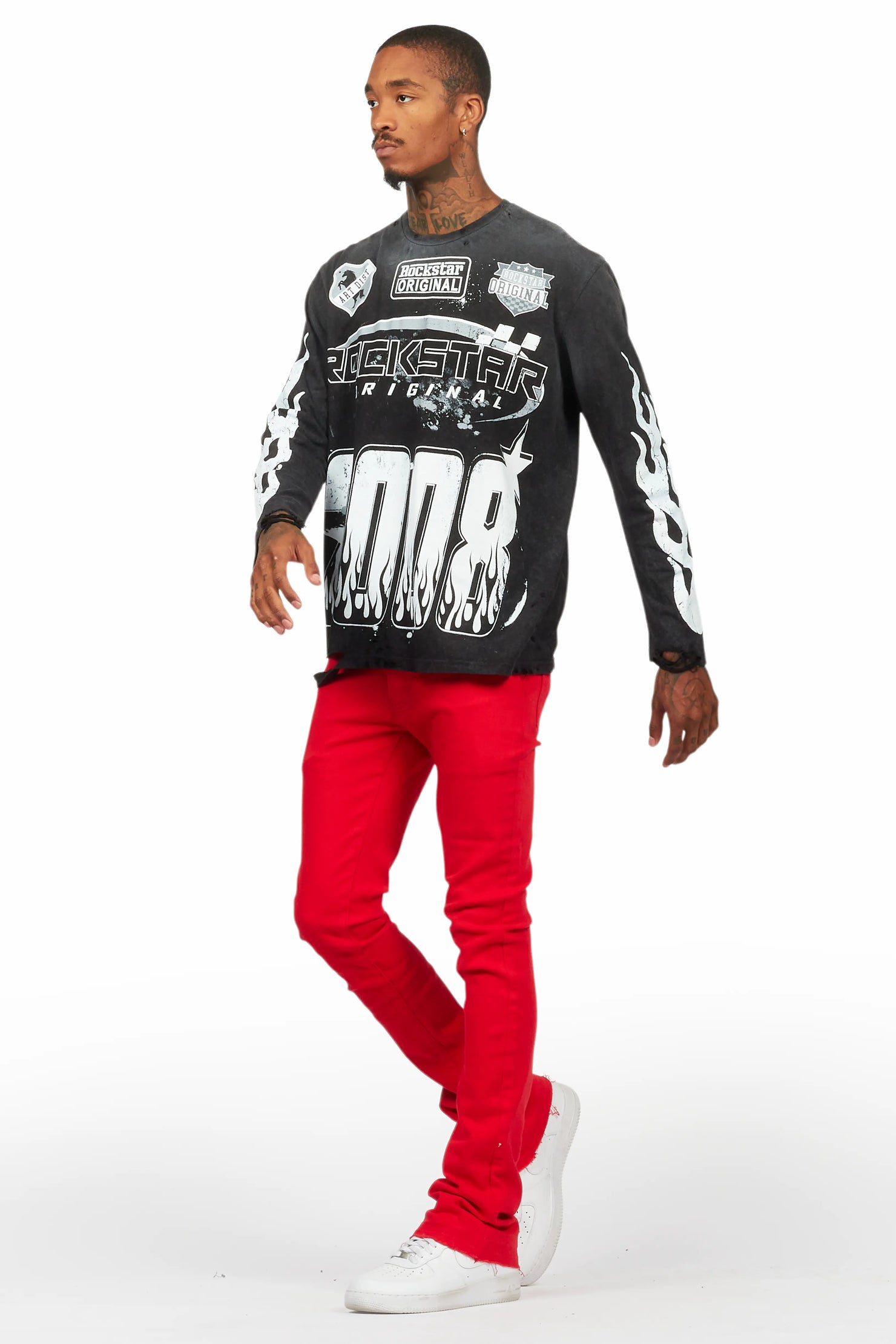 Amos Vintage Black Long Sleeve Graphic T-Shirt