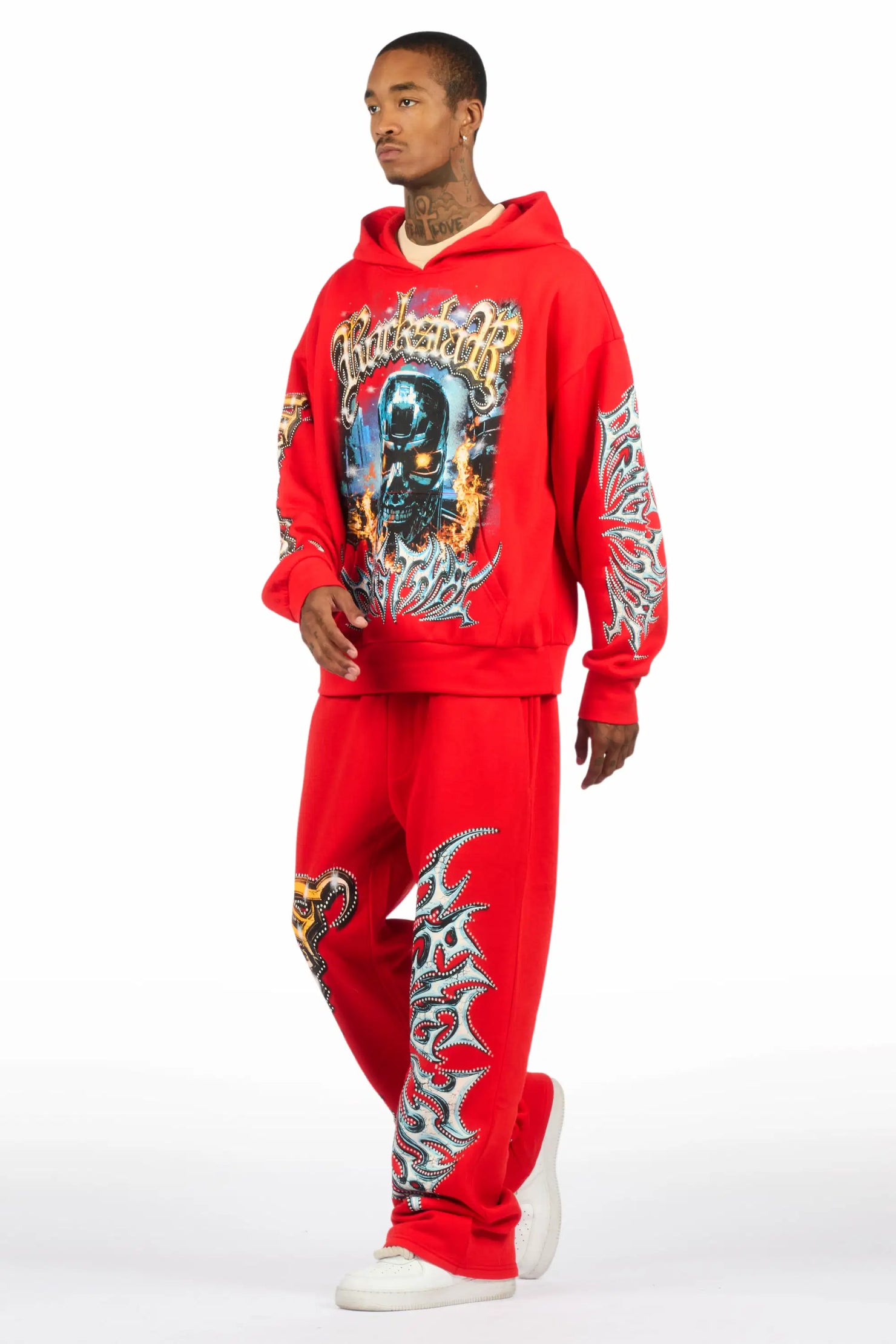 Mesin Red Hoodie/Baggy Pant Track Set