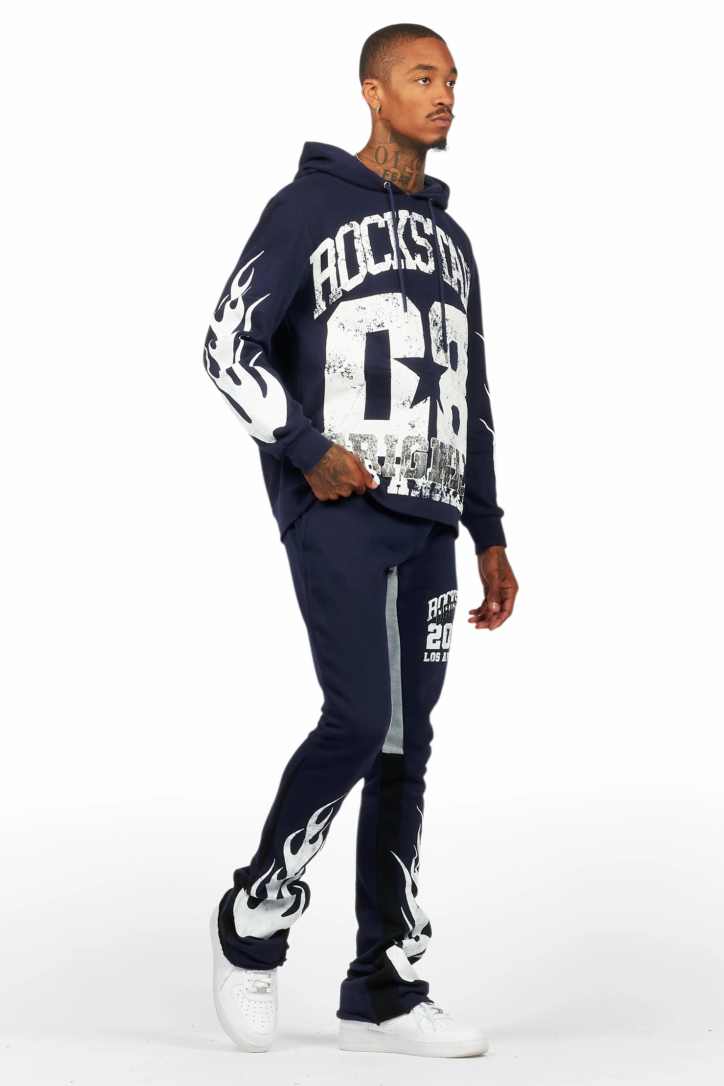 Damir Navy Hoodie/Stacked Flare Track Pant Set