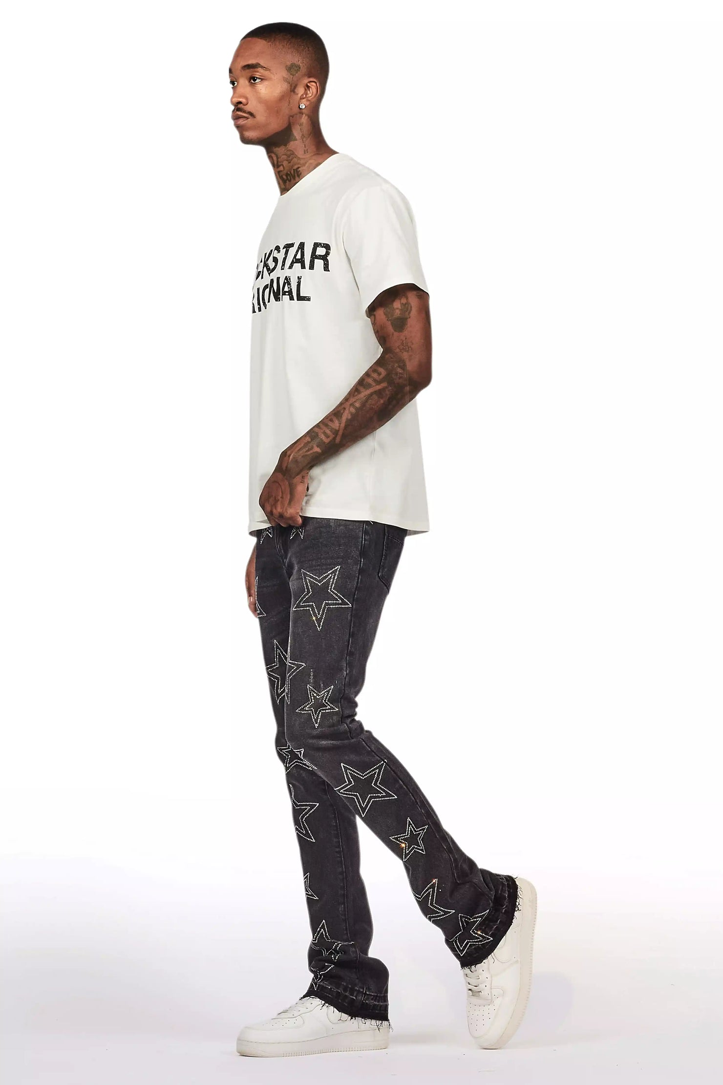 Kama Dark Grey Rhinestone Stacked Flare Jean