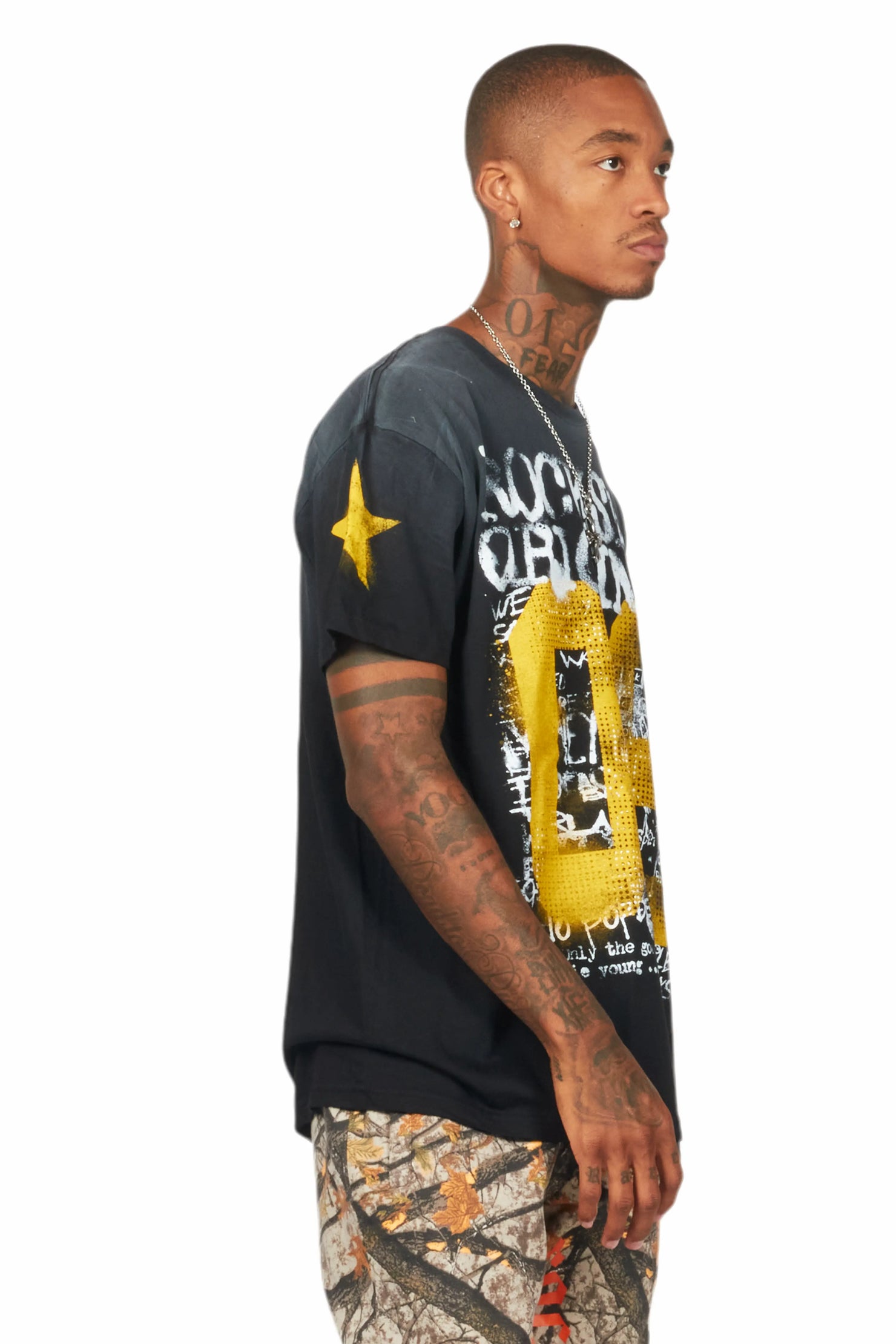 Addax Black Graphic Oversized T-Shirt