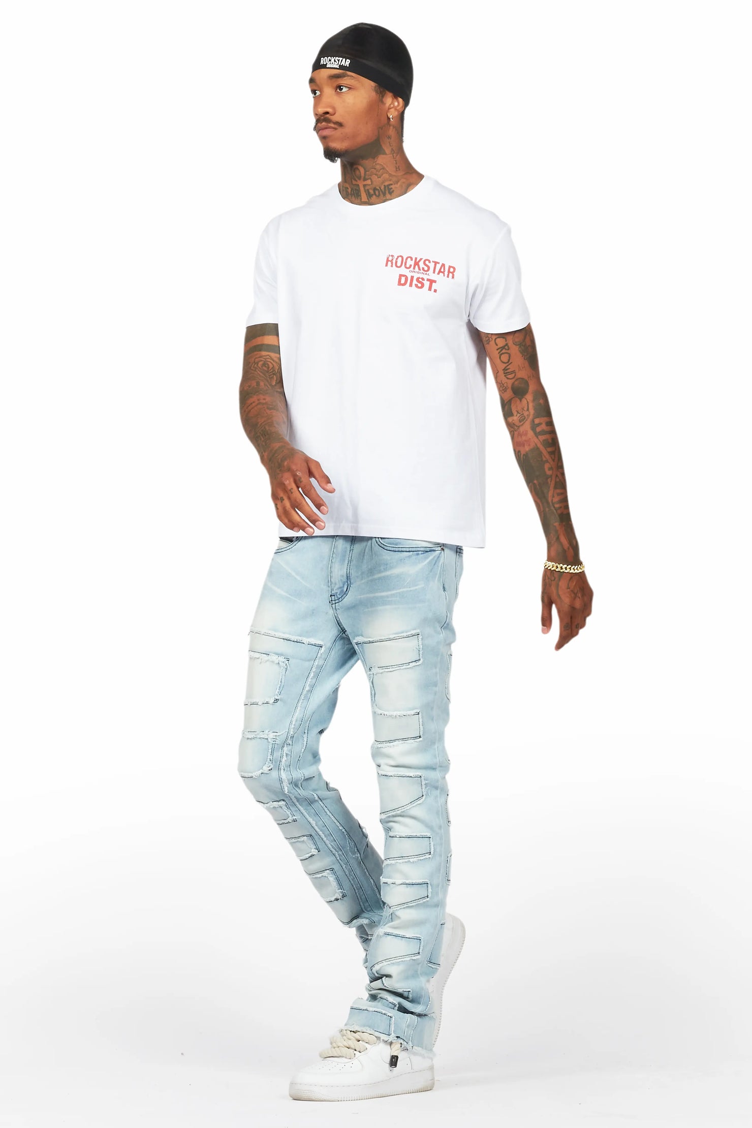 Lake White/Red T-Shirt & Shake Stacked Flare Jean Bundle