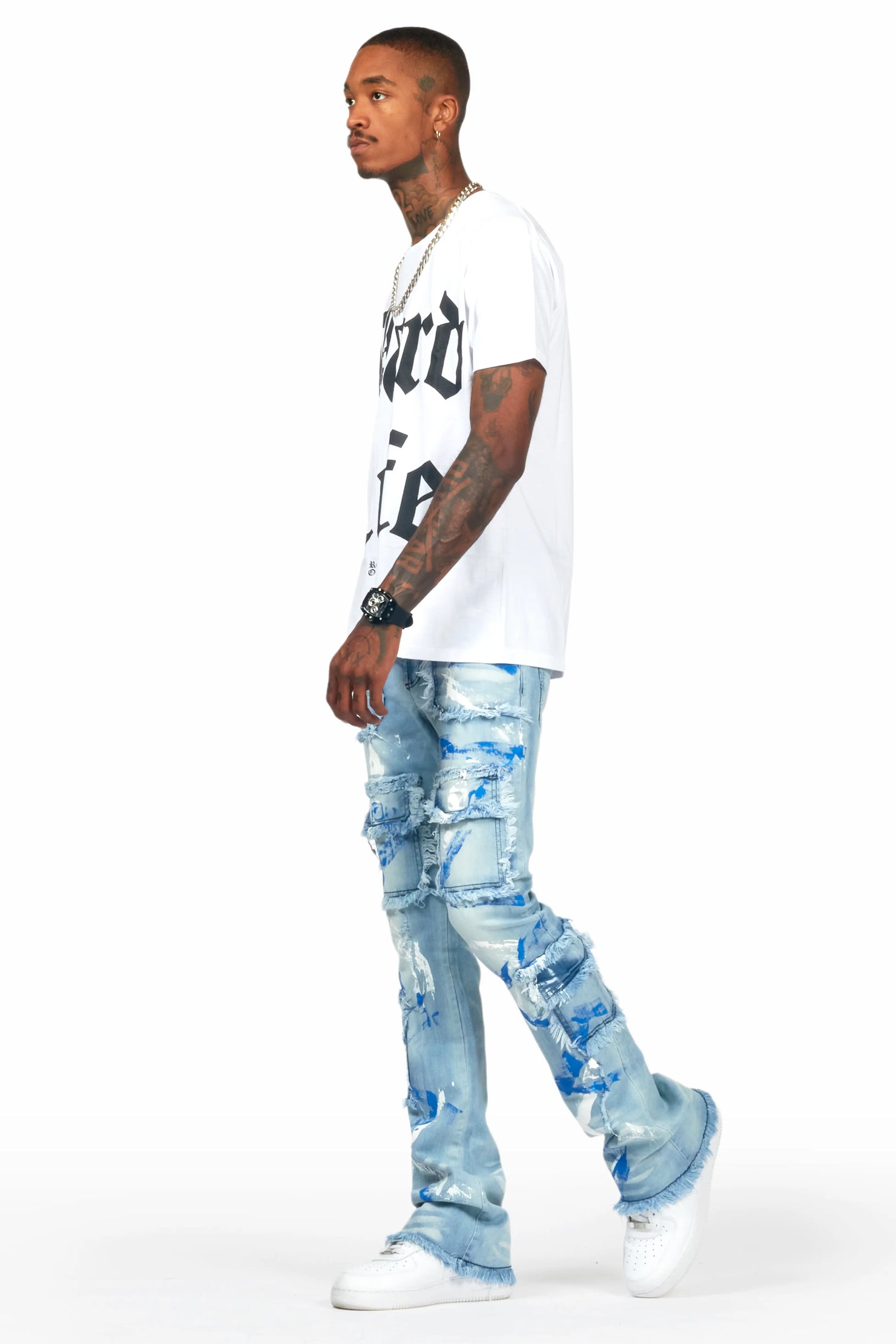 Randi Blue Painter Stacked Flare Jean