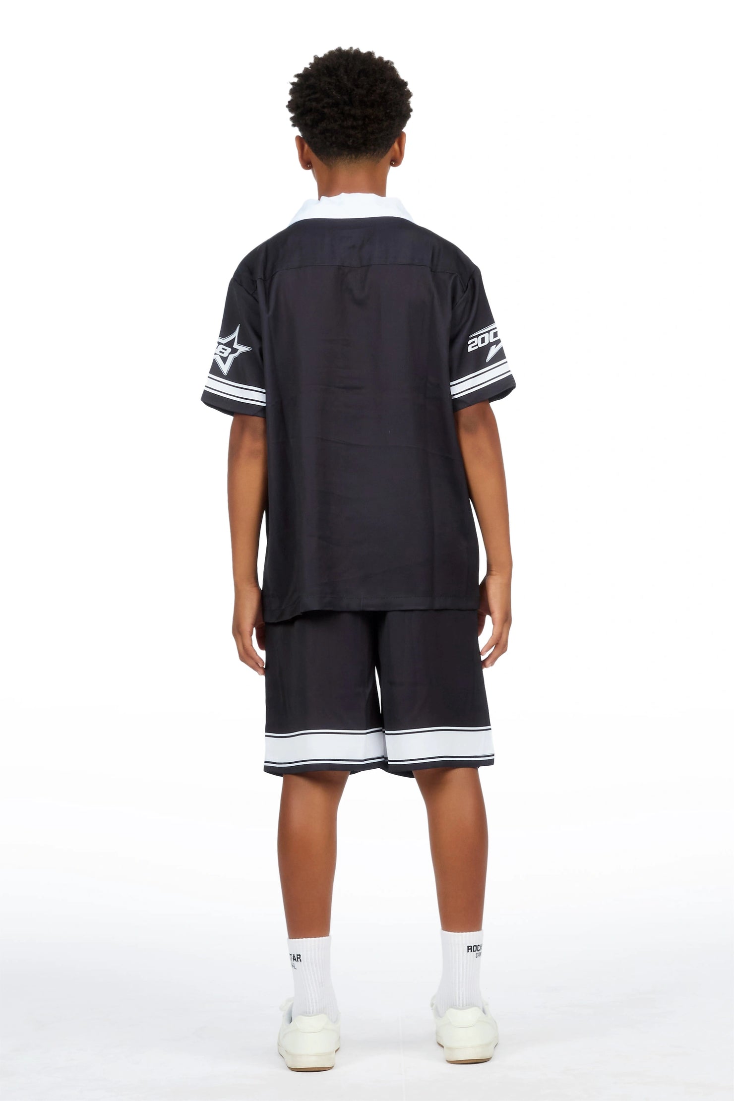 Boys Tim Black Button Down T-Shirt/Short Set