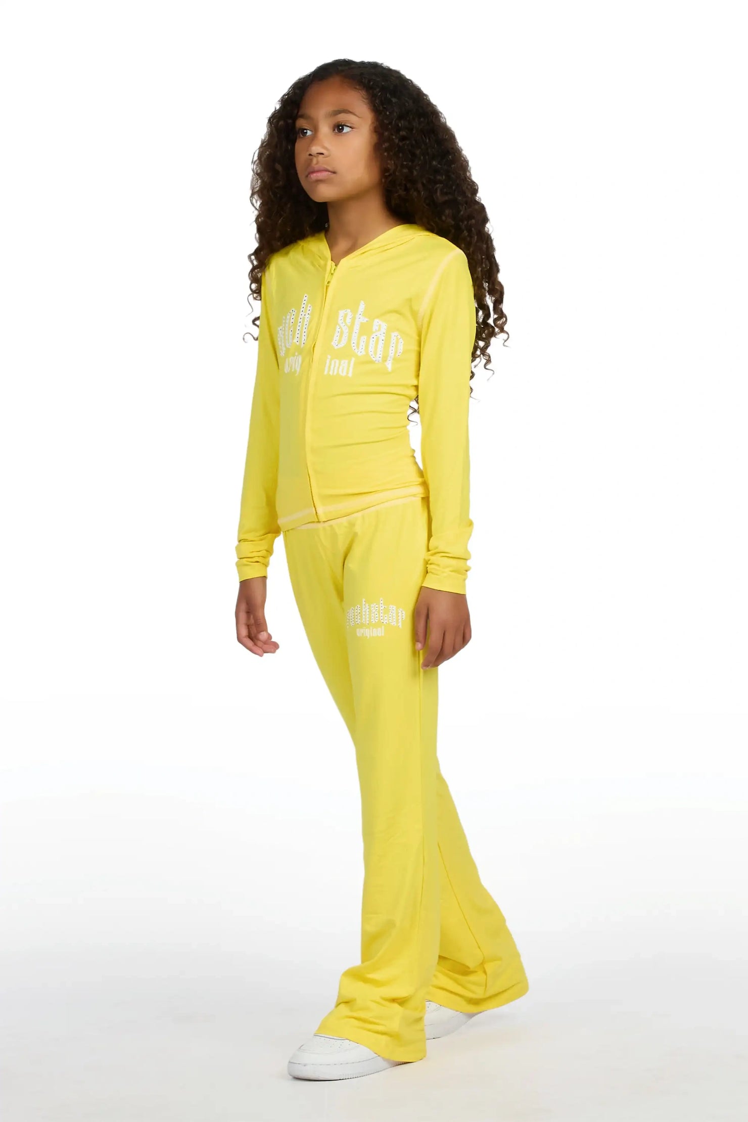 Girls Zyriah Yellow Rhinestone Lounge Track Set