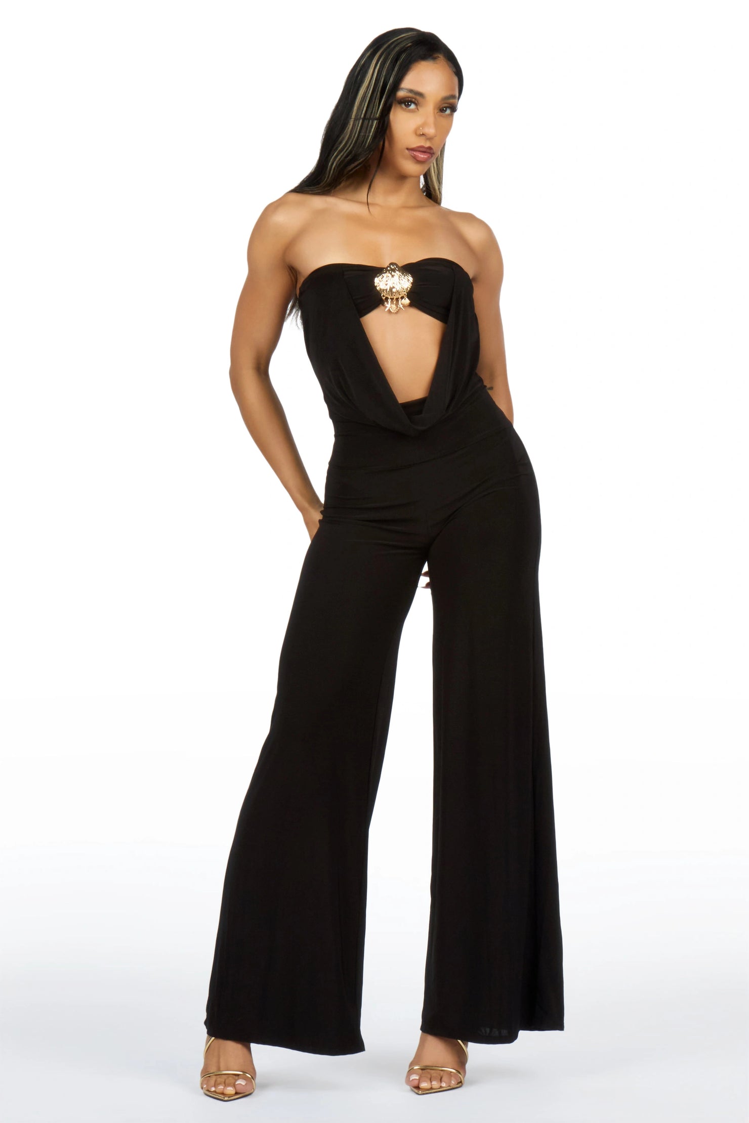 Drama-tic Black Strapless Cut-Out Jumpsuit