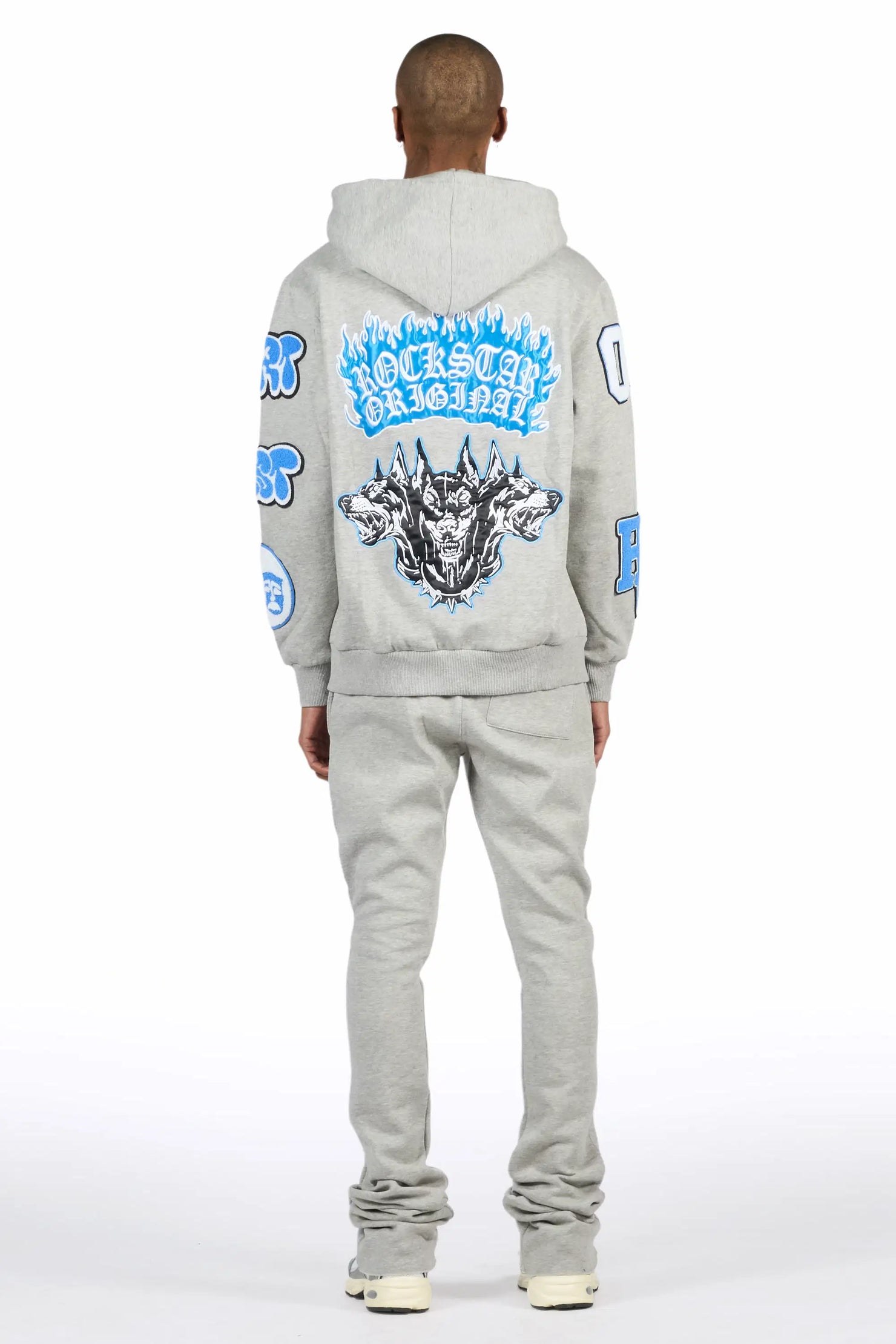 Leslaw Heather Grey Zip Up Hoodie Stacked Track Set