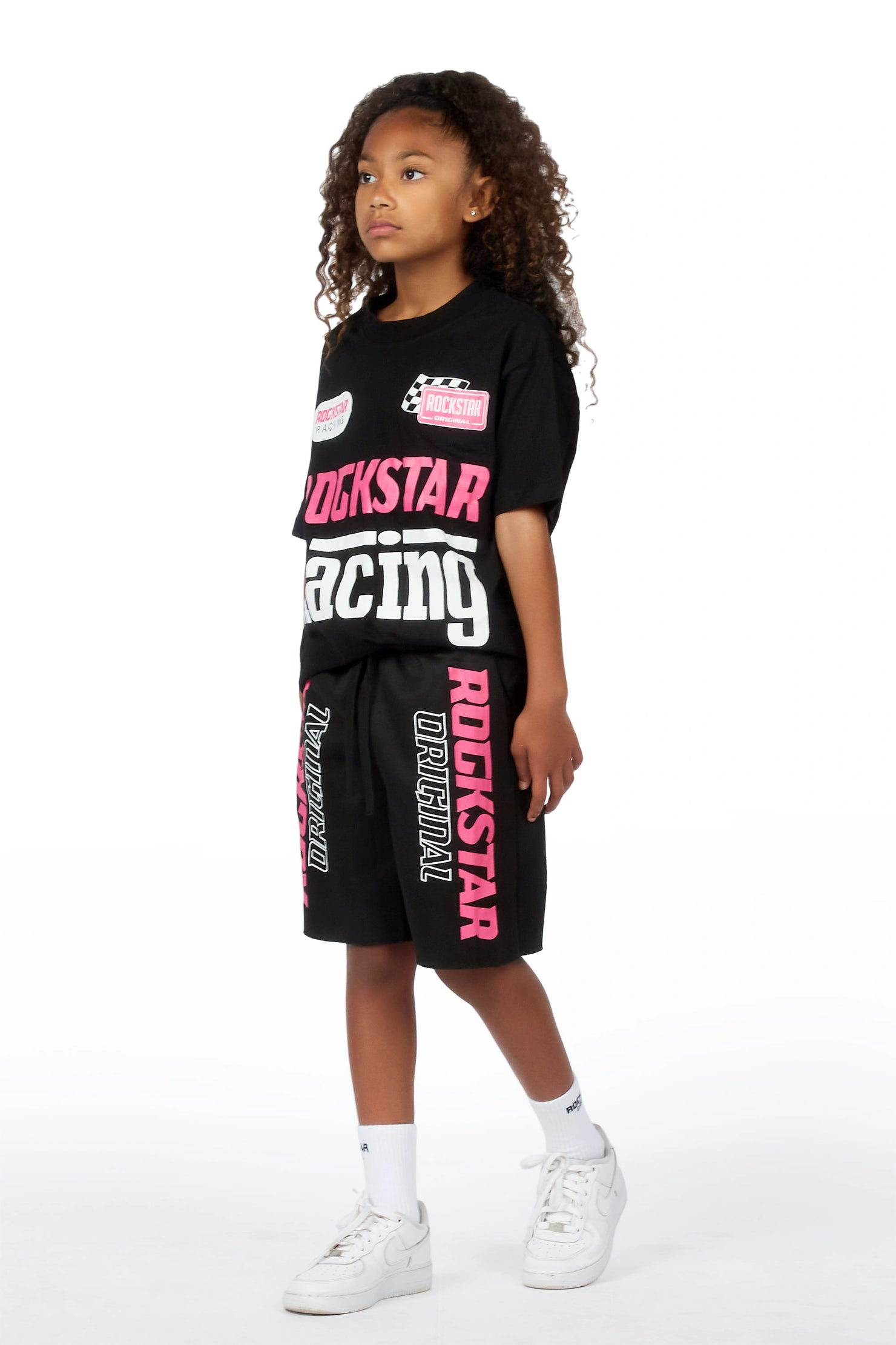 Girls Tarie Black Oversized T-Shirt Short Set
