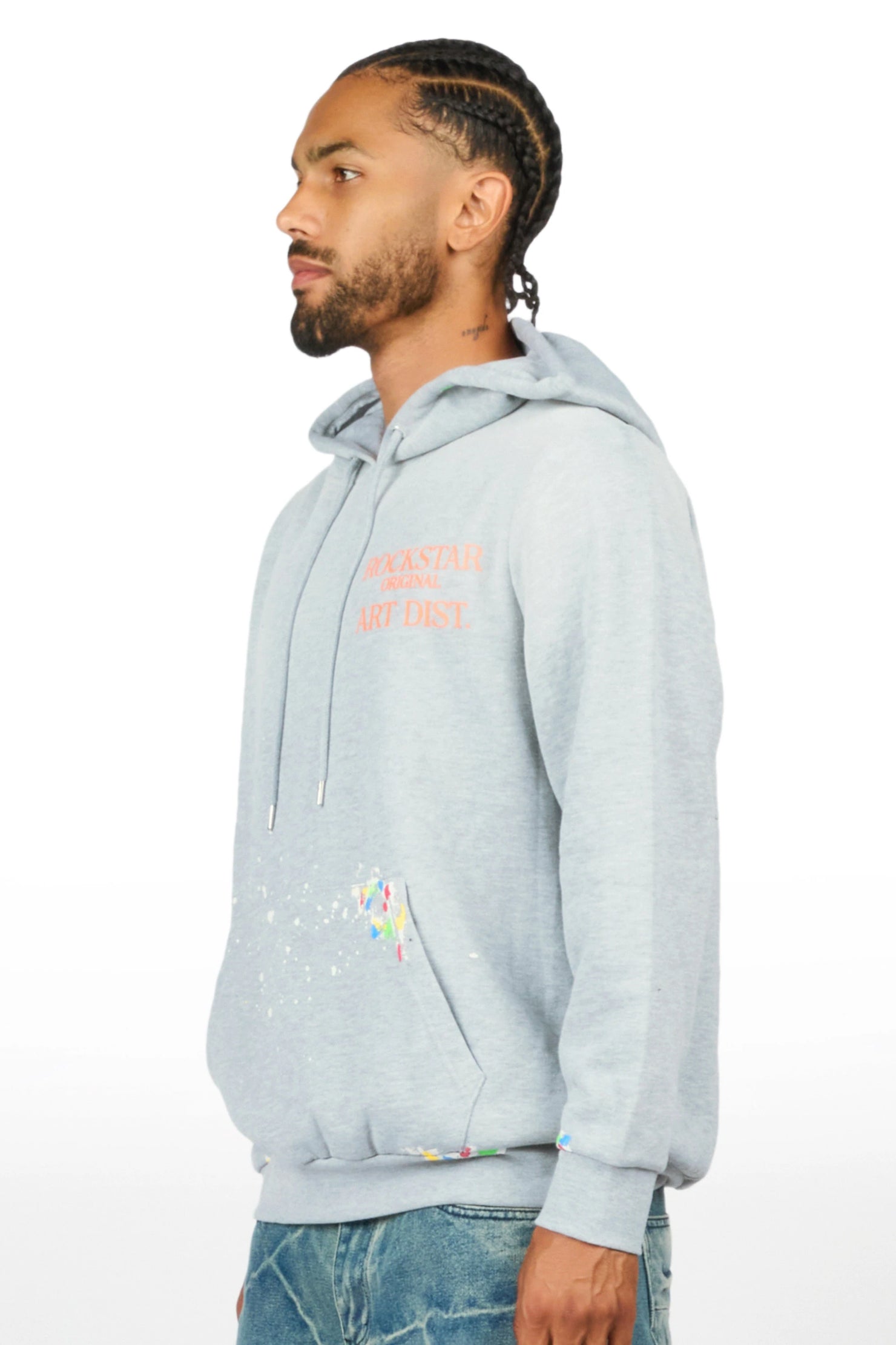 Rockstar Art Dist. Grey/Orange Graphic Hoodie