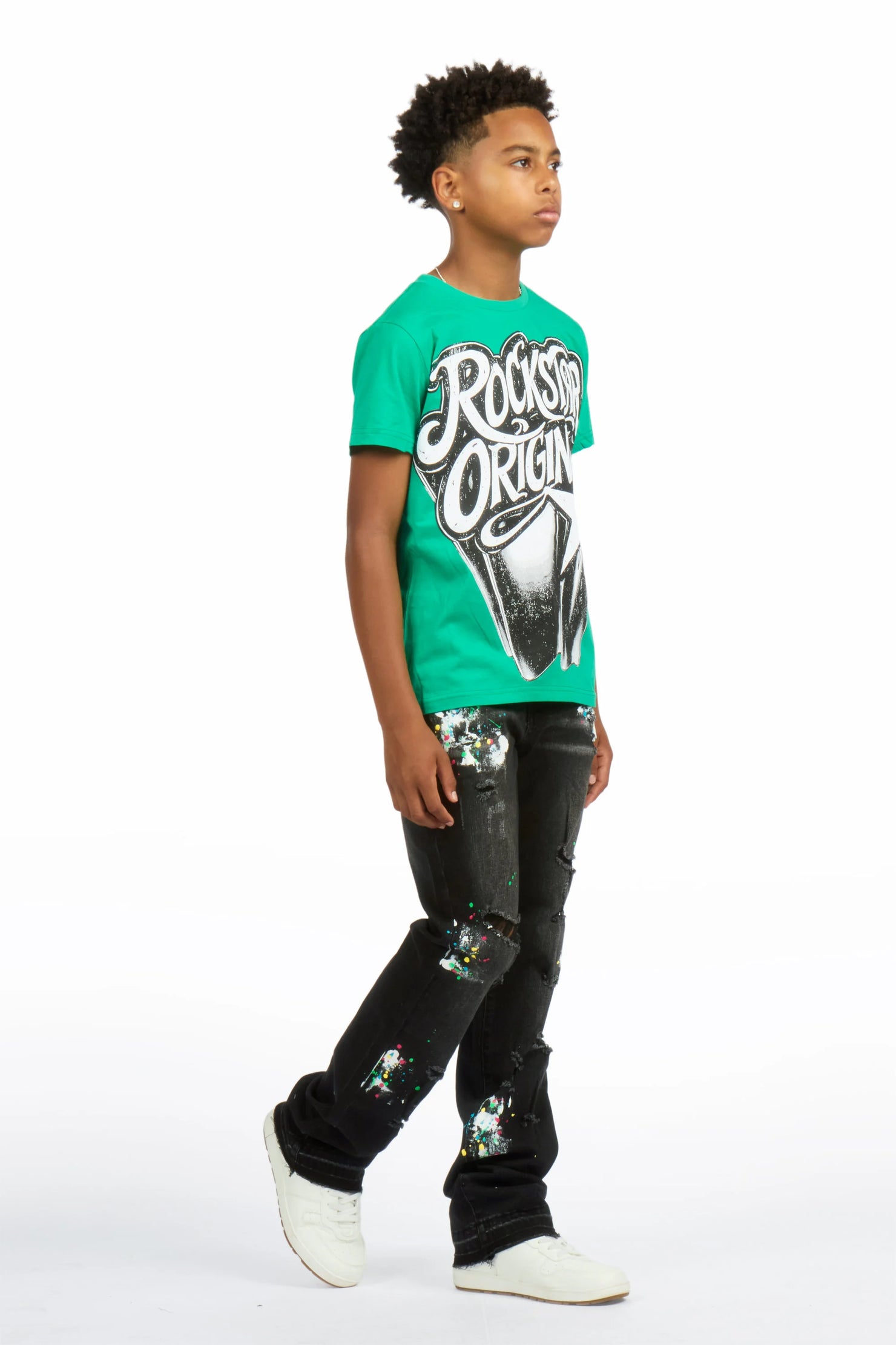 Boys Troy Black/Multi Stacked Painter Jean