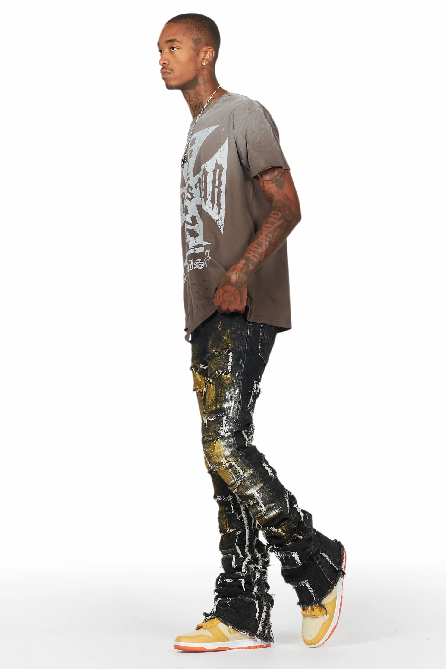 Hallia Dark Grey Stacked Flare Jean