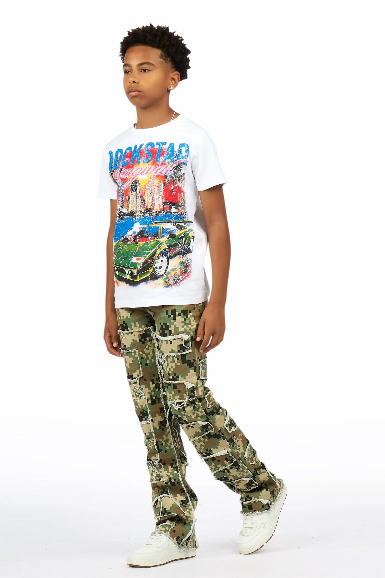 Boys Shake Digital Camo Stacked Flare Jean