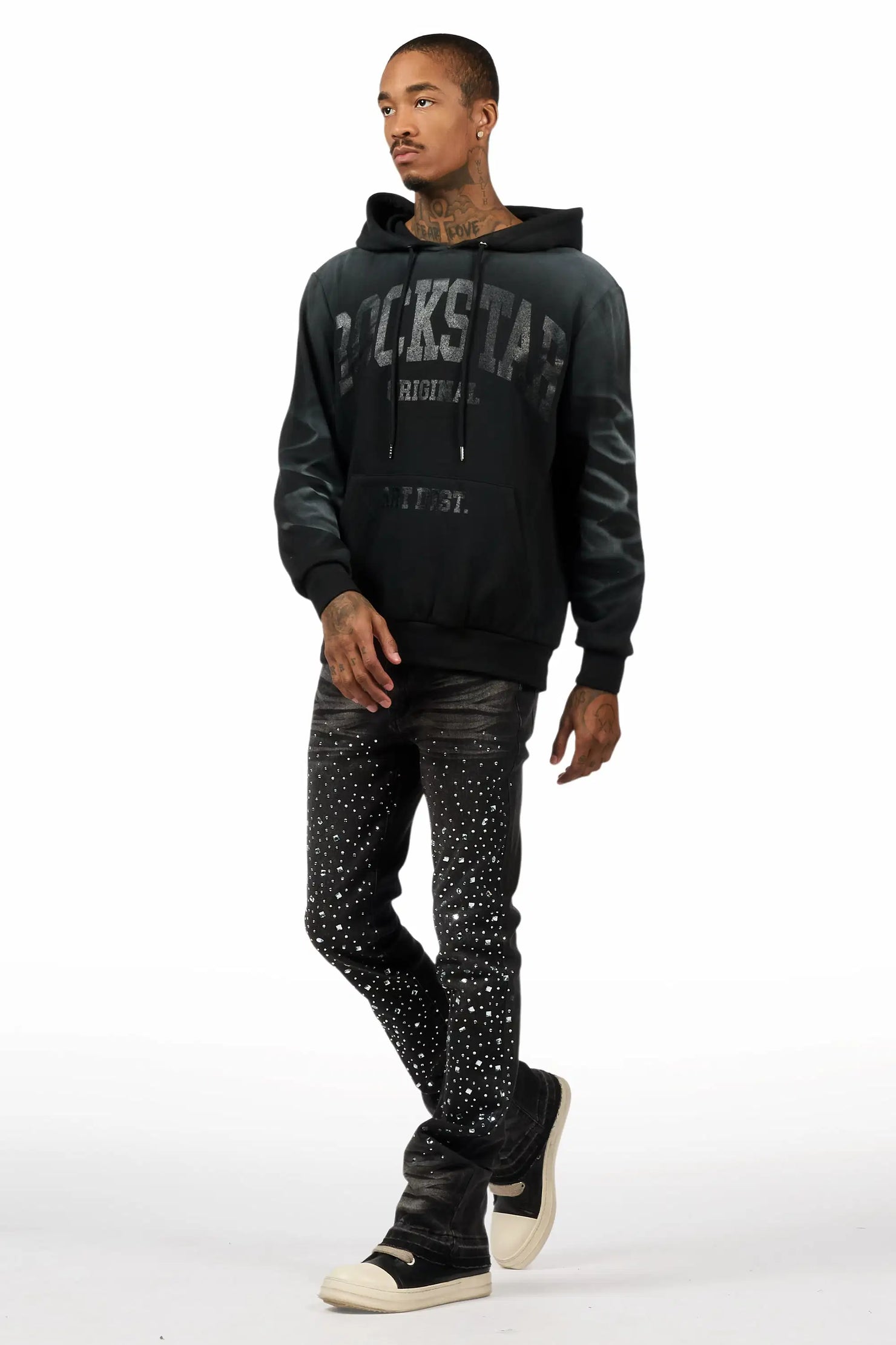 Twinkle Dark Grey Rhinestone Stacked Flare Jean