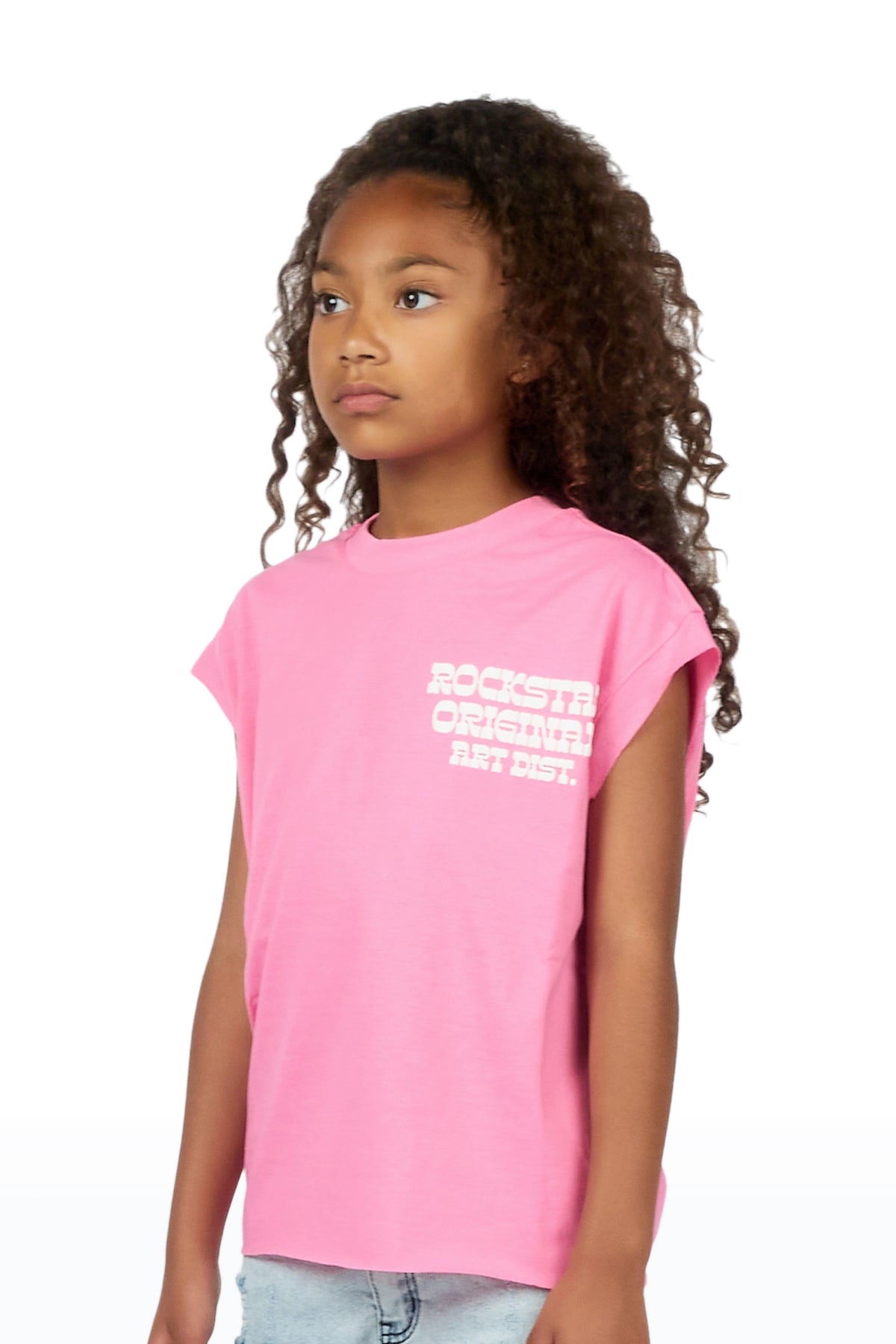Girls Plota Pink Puff Print Cut Sleeve Tee