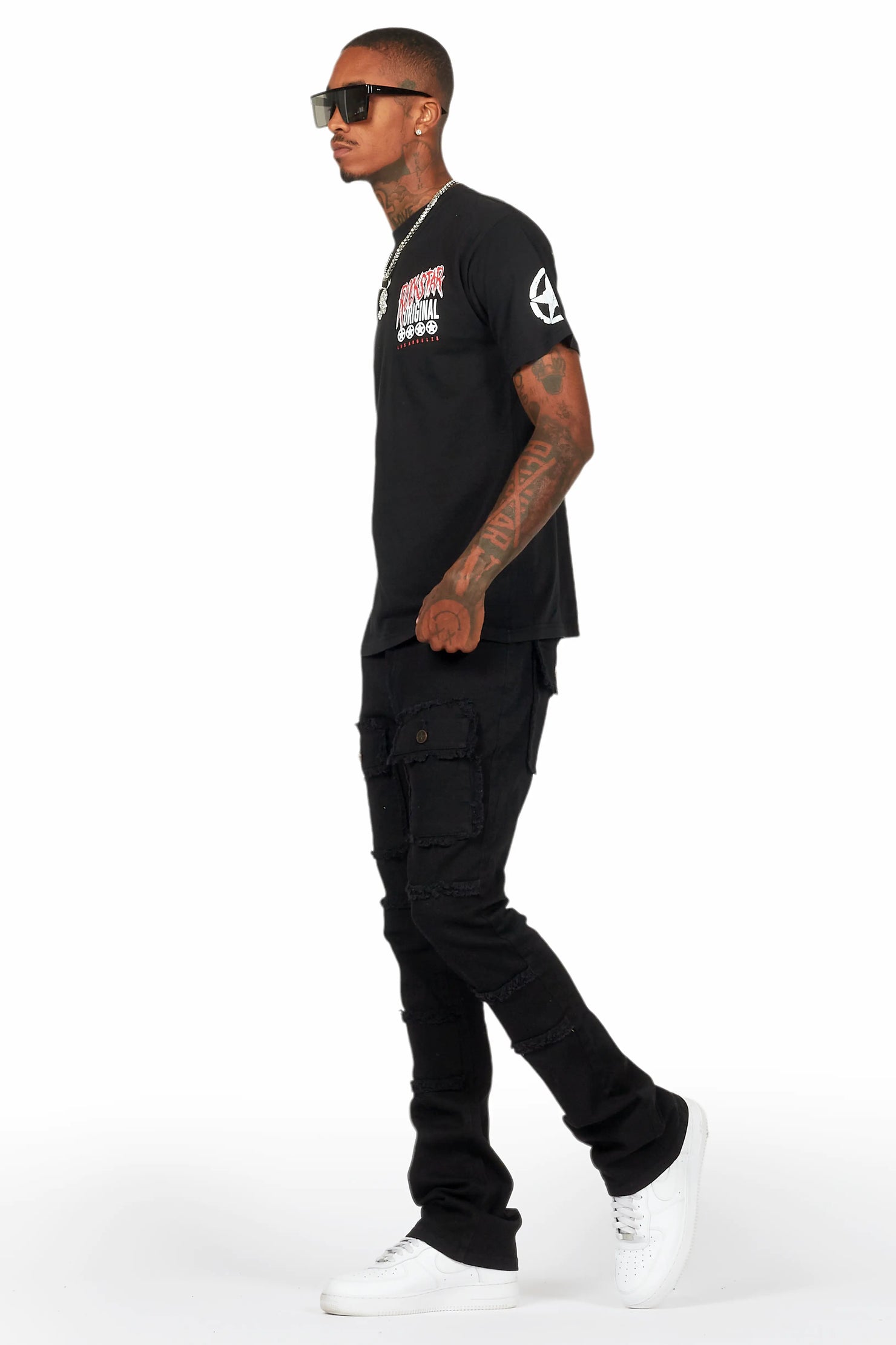 Wizzurd Black T-Shirt/Stacked Flare Cargo Jean Bundle