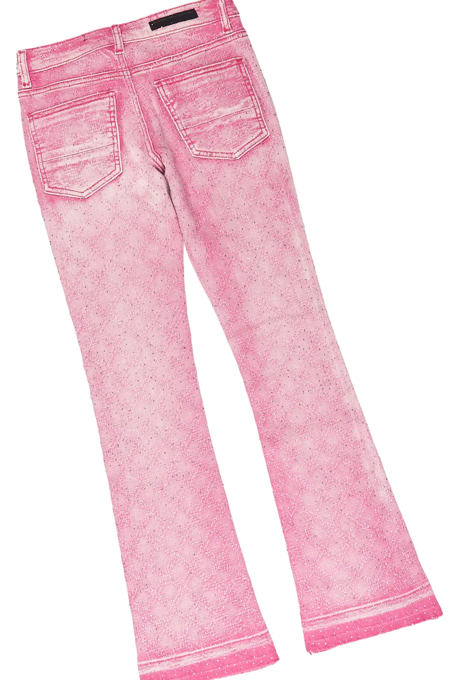 Girls Sareka Pink Rhinestone Denim Jacket/Jean Set