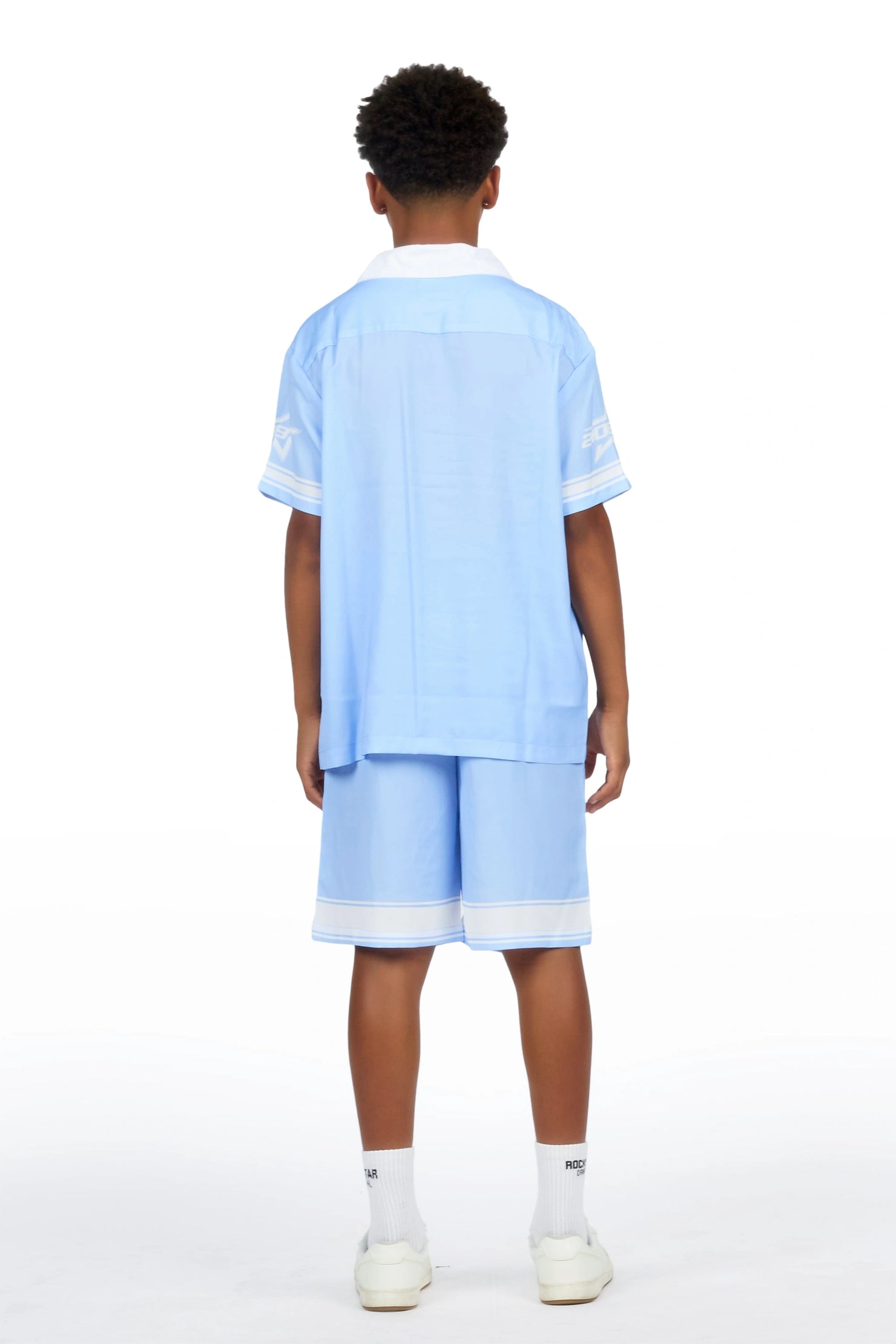 Boys Tim Blue Button Down T-Shirt/Short Set