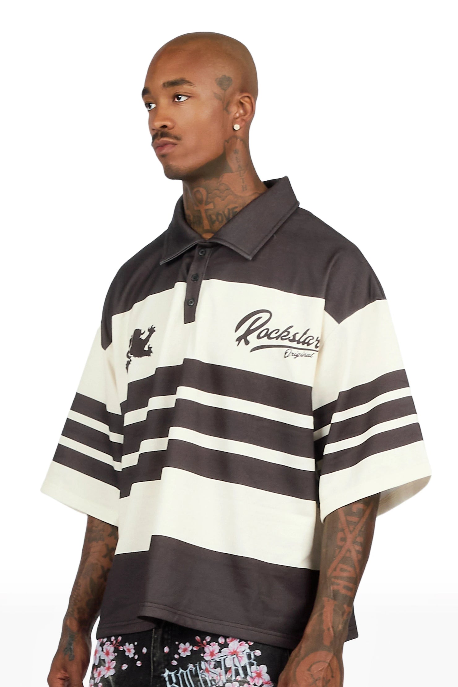 Yazan Black/Cream Crop Boxy Polo Shirt
