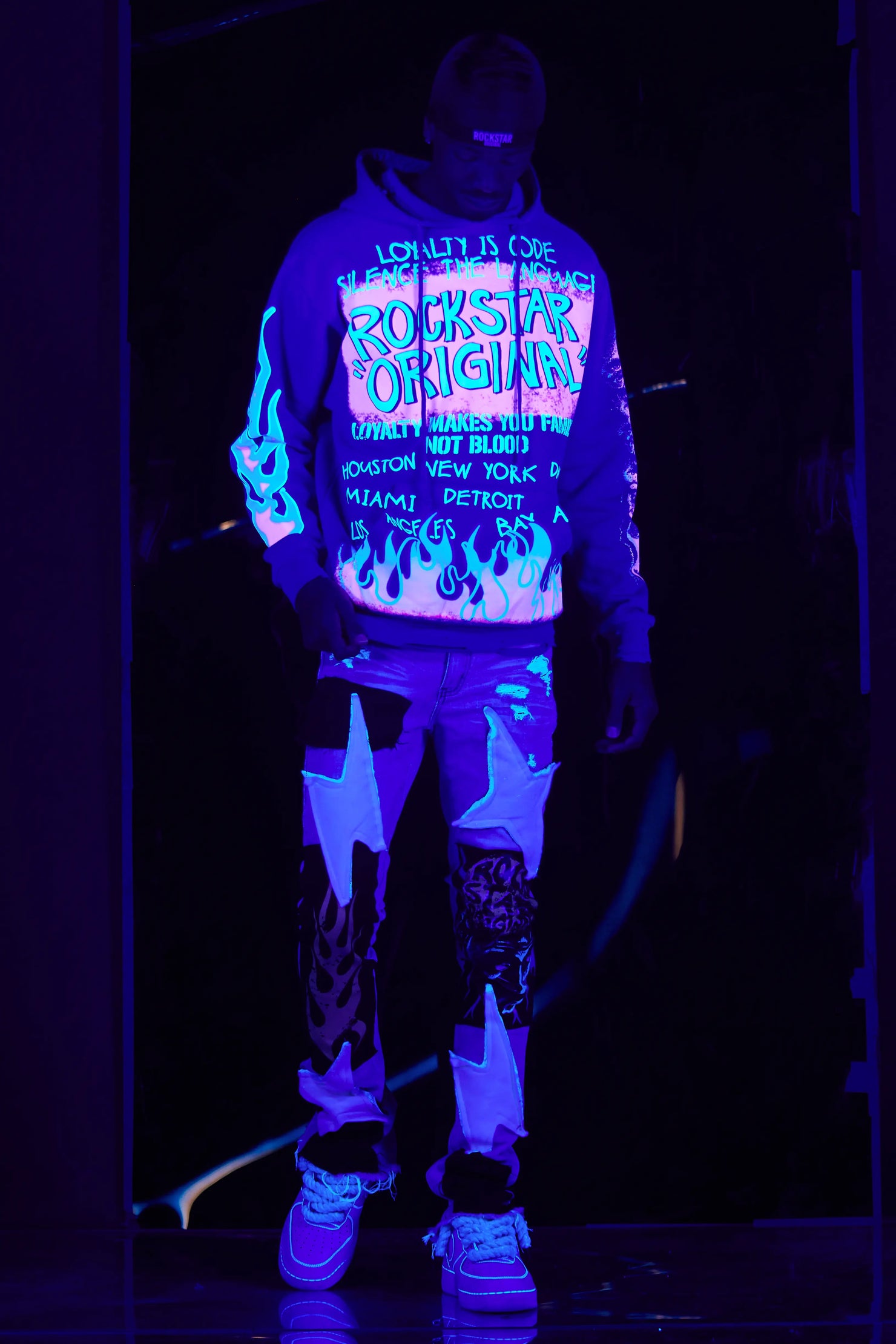 Beno Royal Blue Distressed Graphic Hoodie