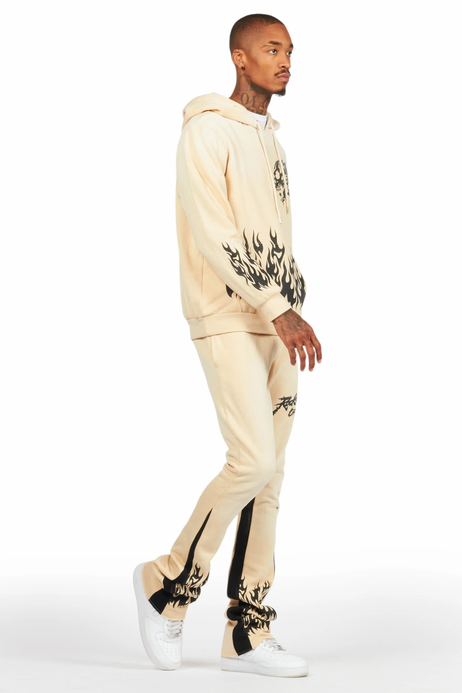 Bubble Beige Stacked Flare Hoodie Track Set