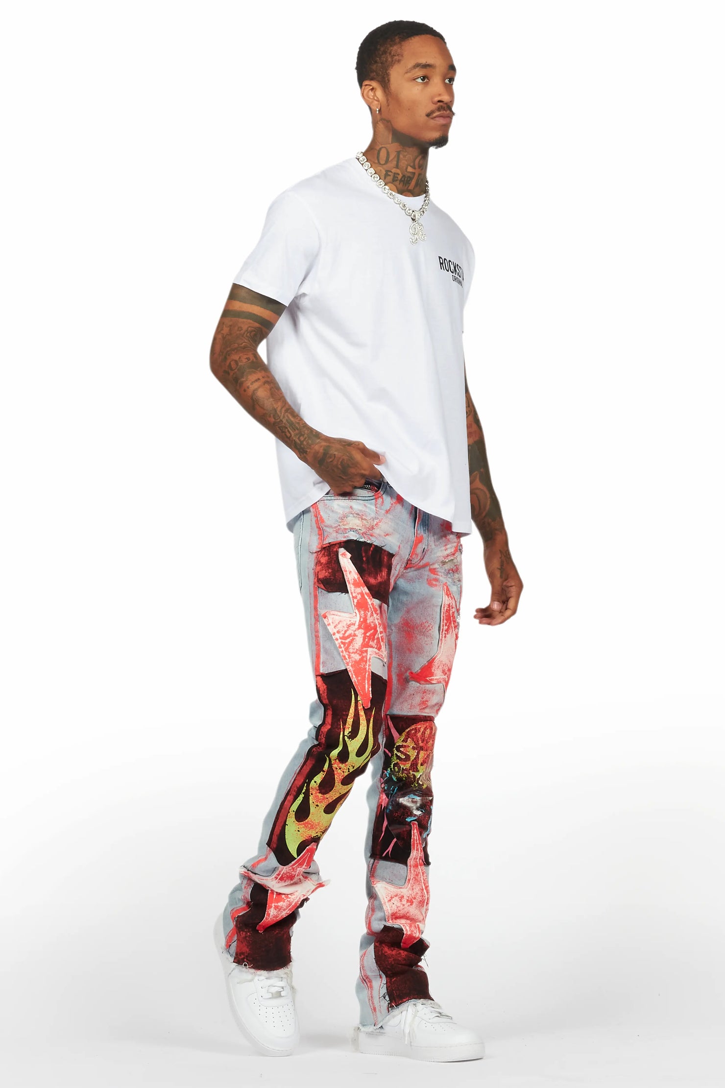 Edge Blue/Red Roller Paint Stacked Flare Jean