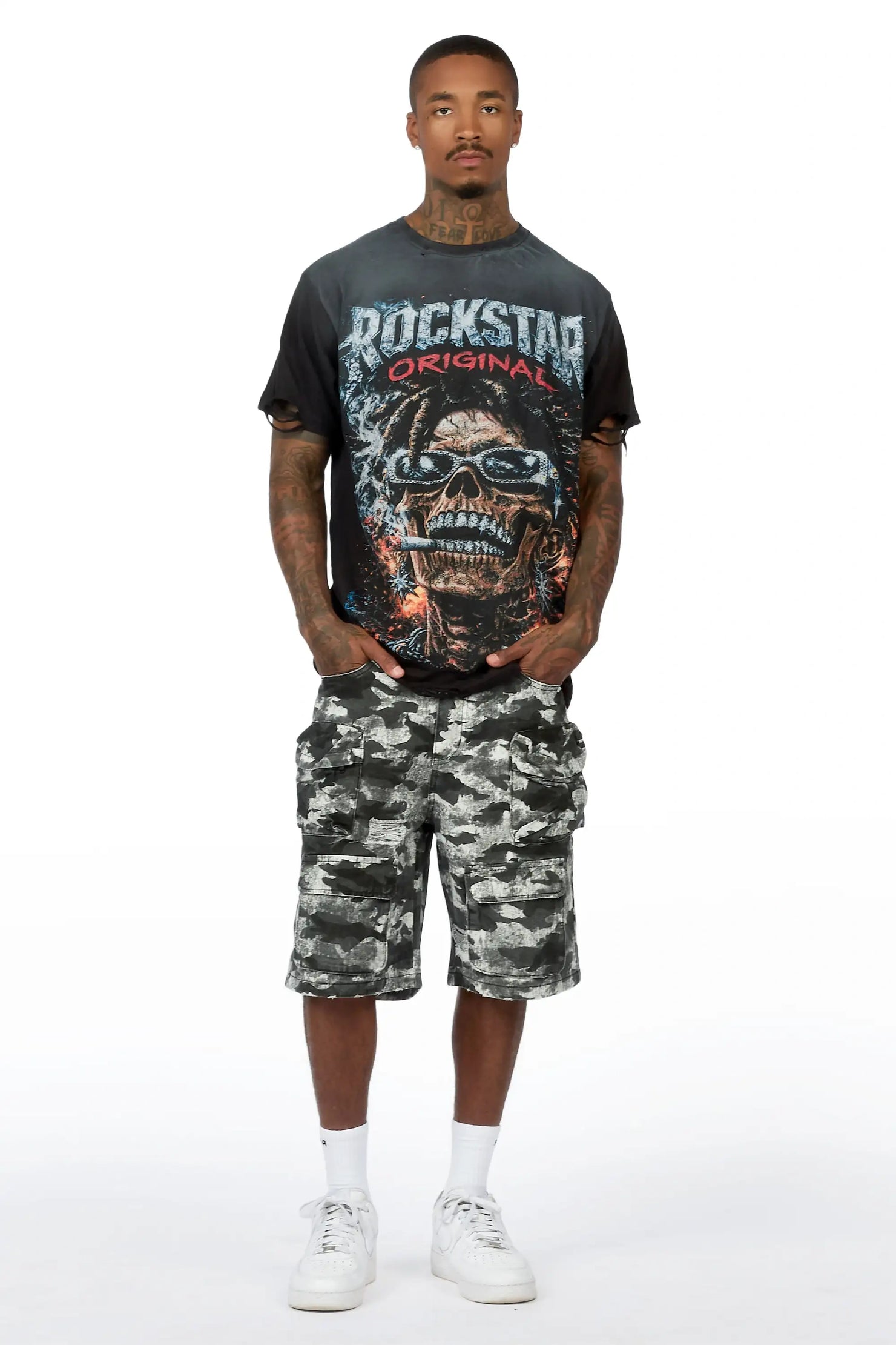 Savion Grey Camo Denim Short