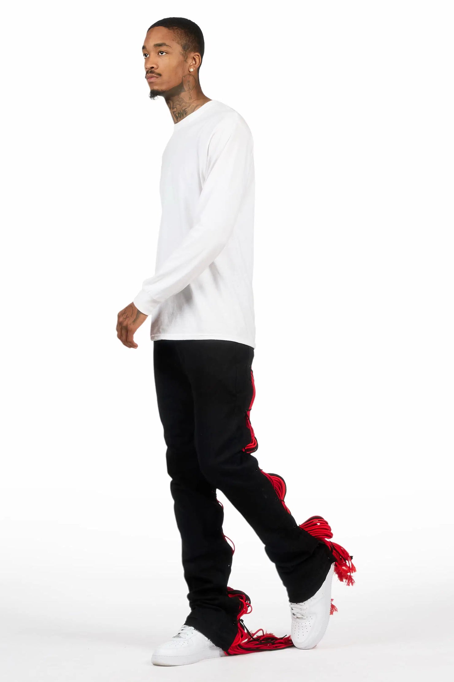 Otto Black/Red Stacked Flare Jean