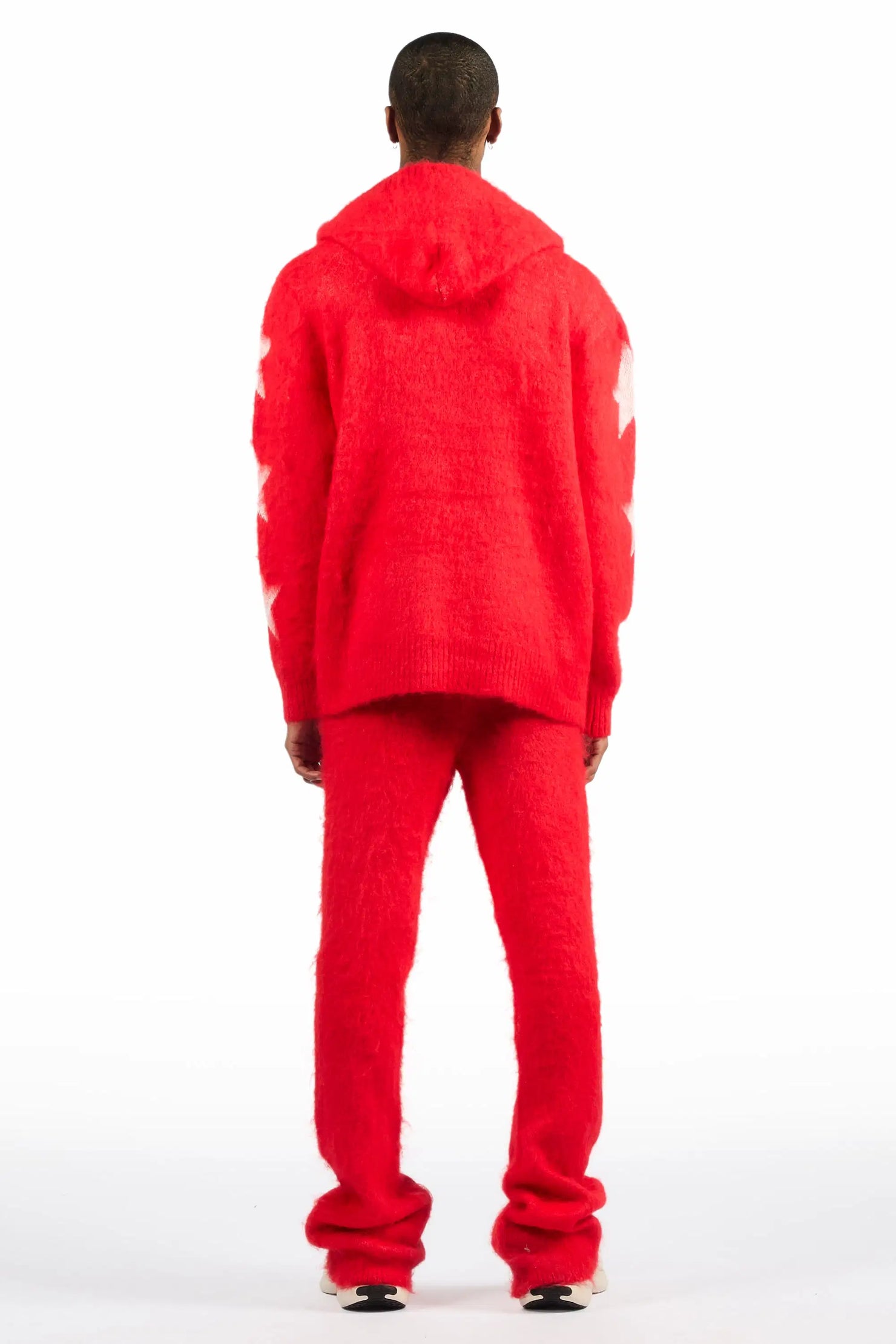 Allstar Red Hoodie Stacked Flare Knitted Mohair Track Set