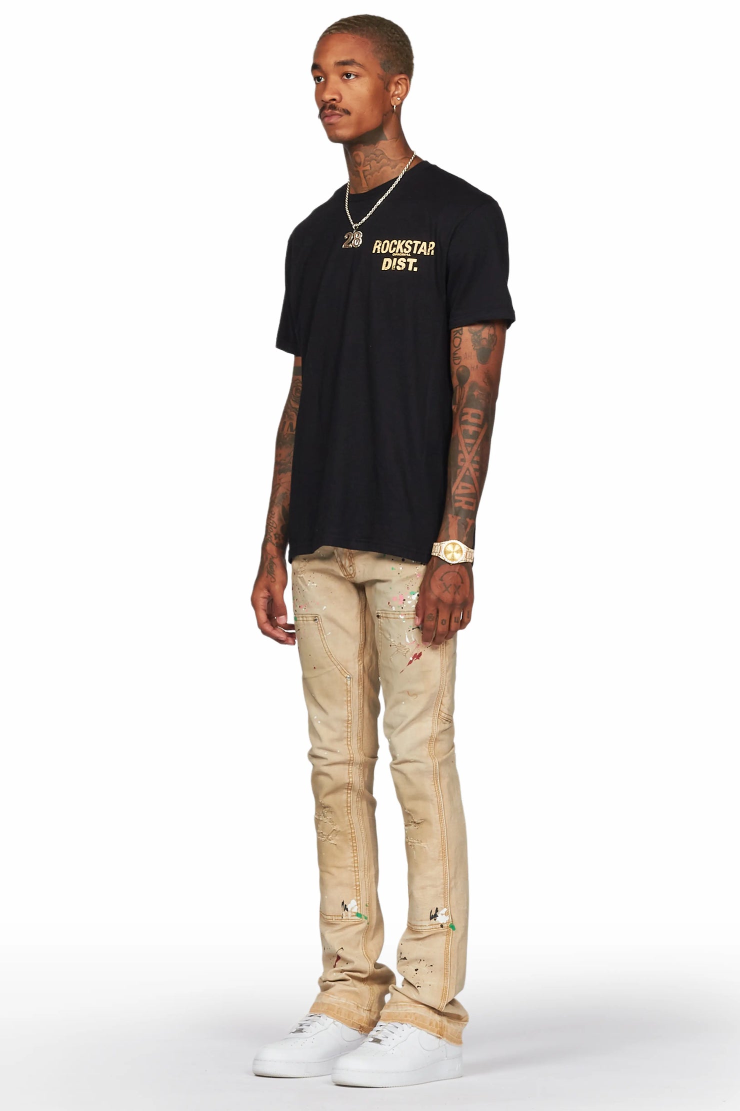 Zoticus Beige Stacked Flare Jean