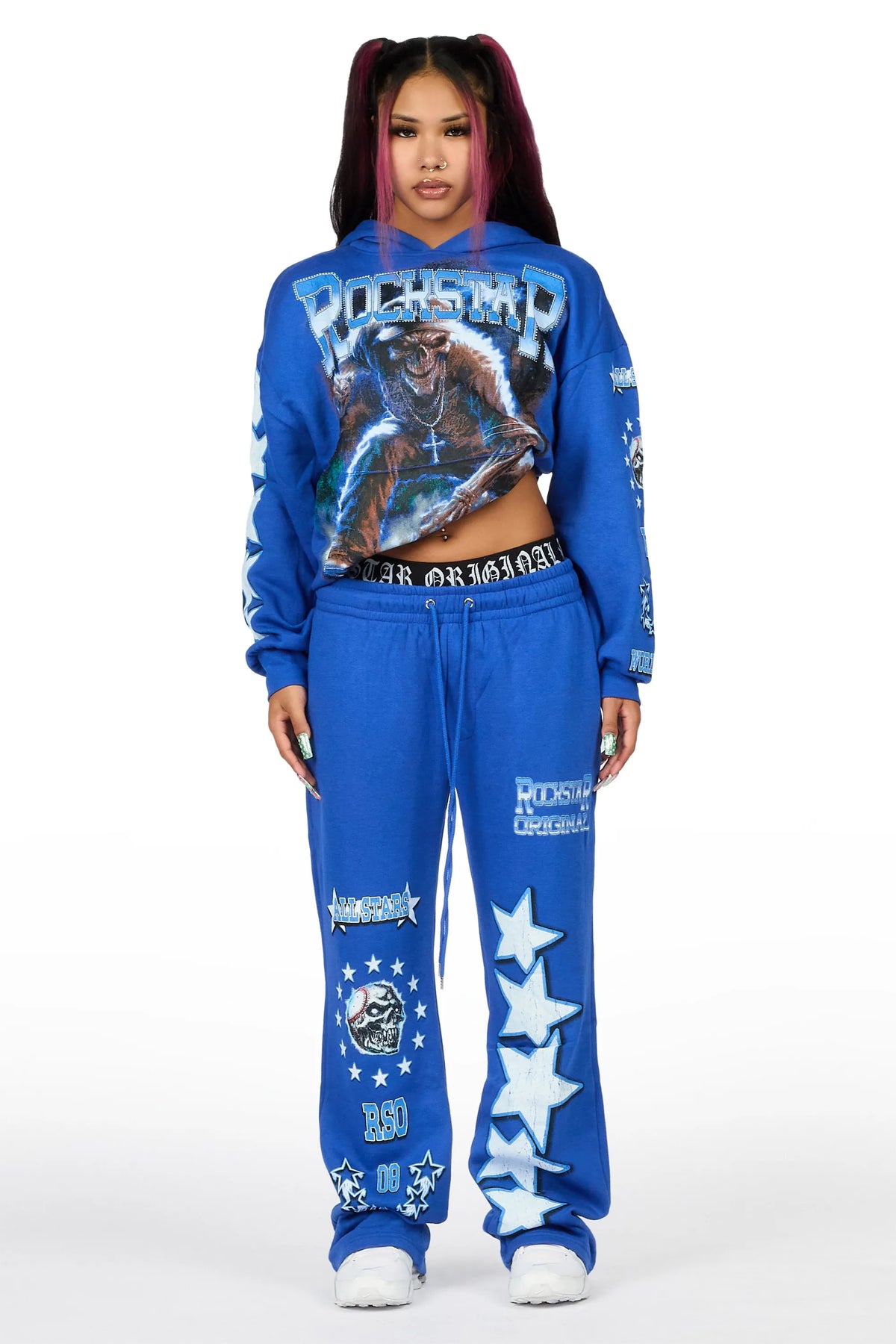 Jaiyana Royal Blue Graphic Baggy Fit Track Set