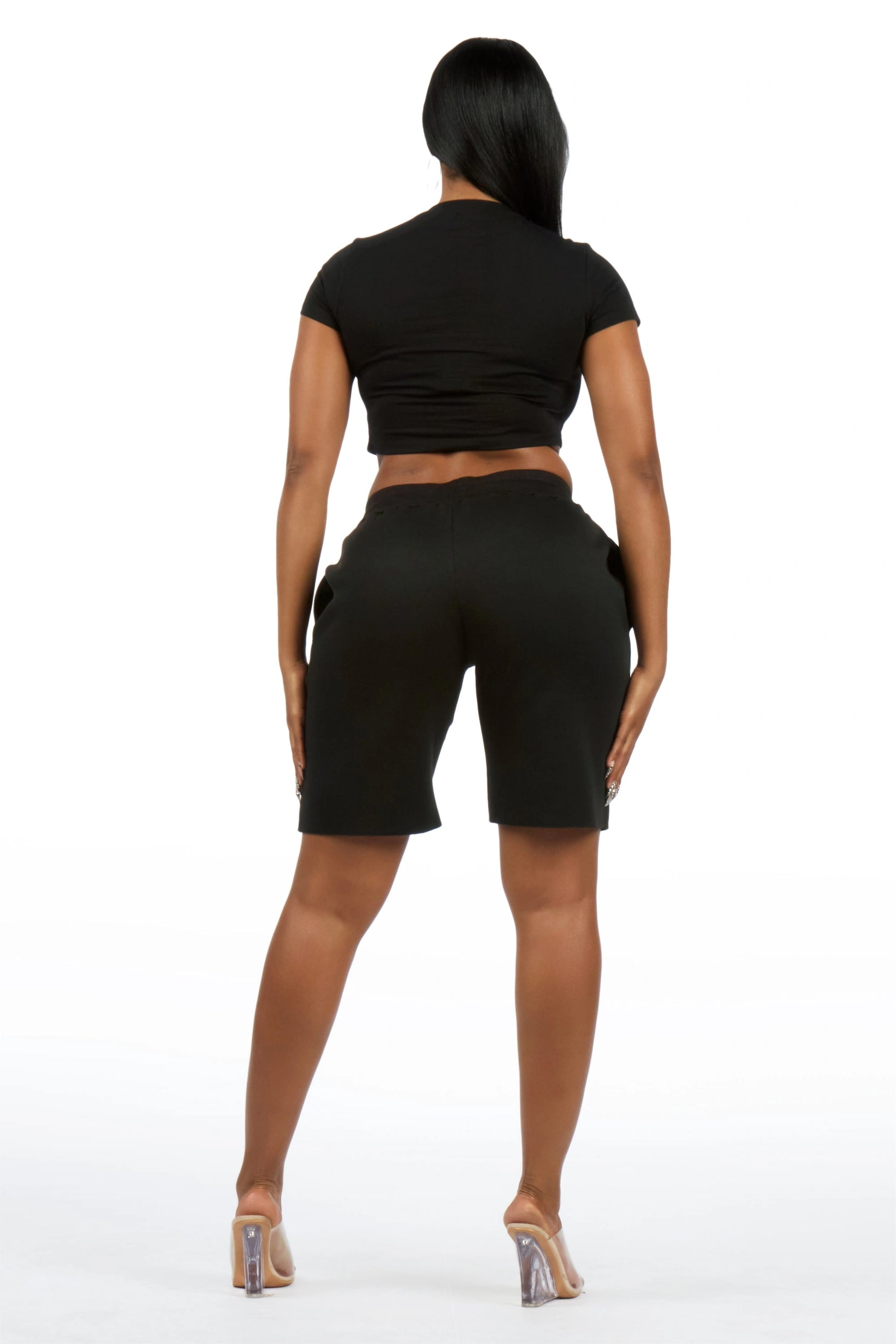 Taiesha Black Rhinestone T-Shirt Short Set