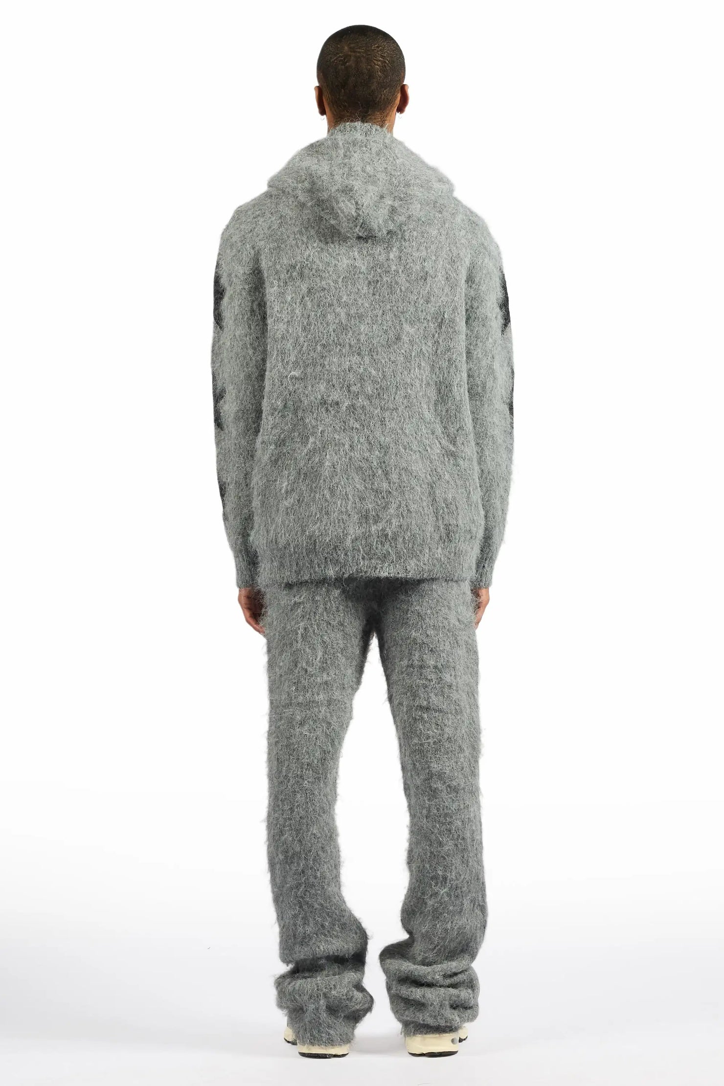 Allstar Grey Hoodie Stacked Flare Knitted Mohair Track Set