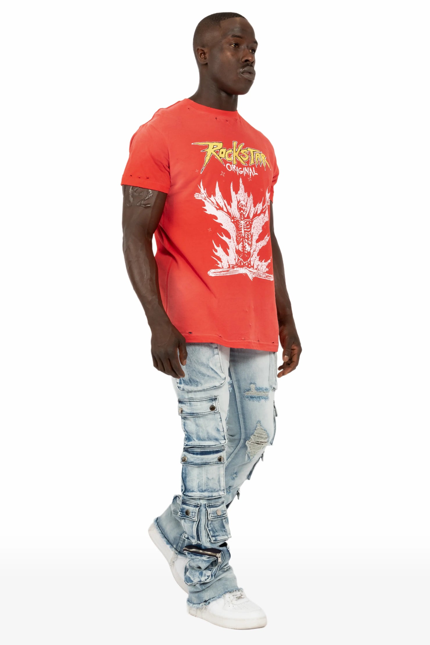 Konrad Light Blue Cargo Stacked Flare Jean