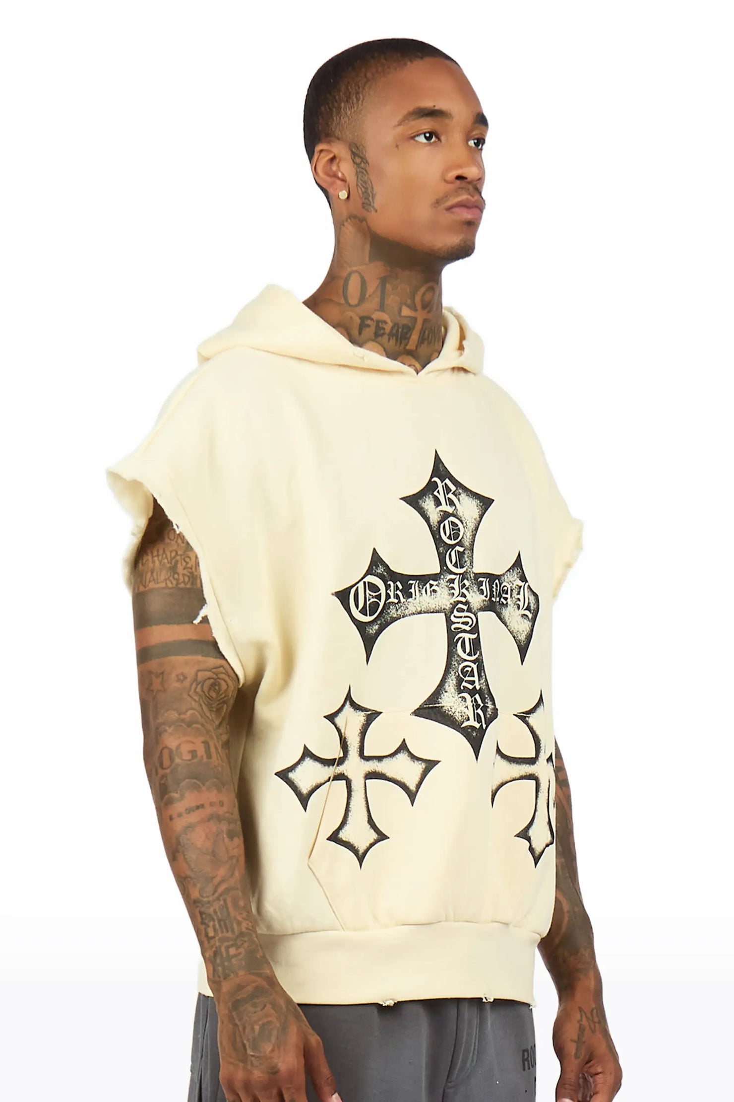 Marzion Sand/Black Cut Sleeve Hoodie