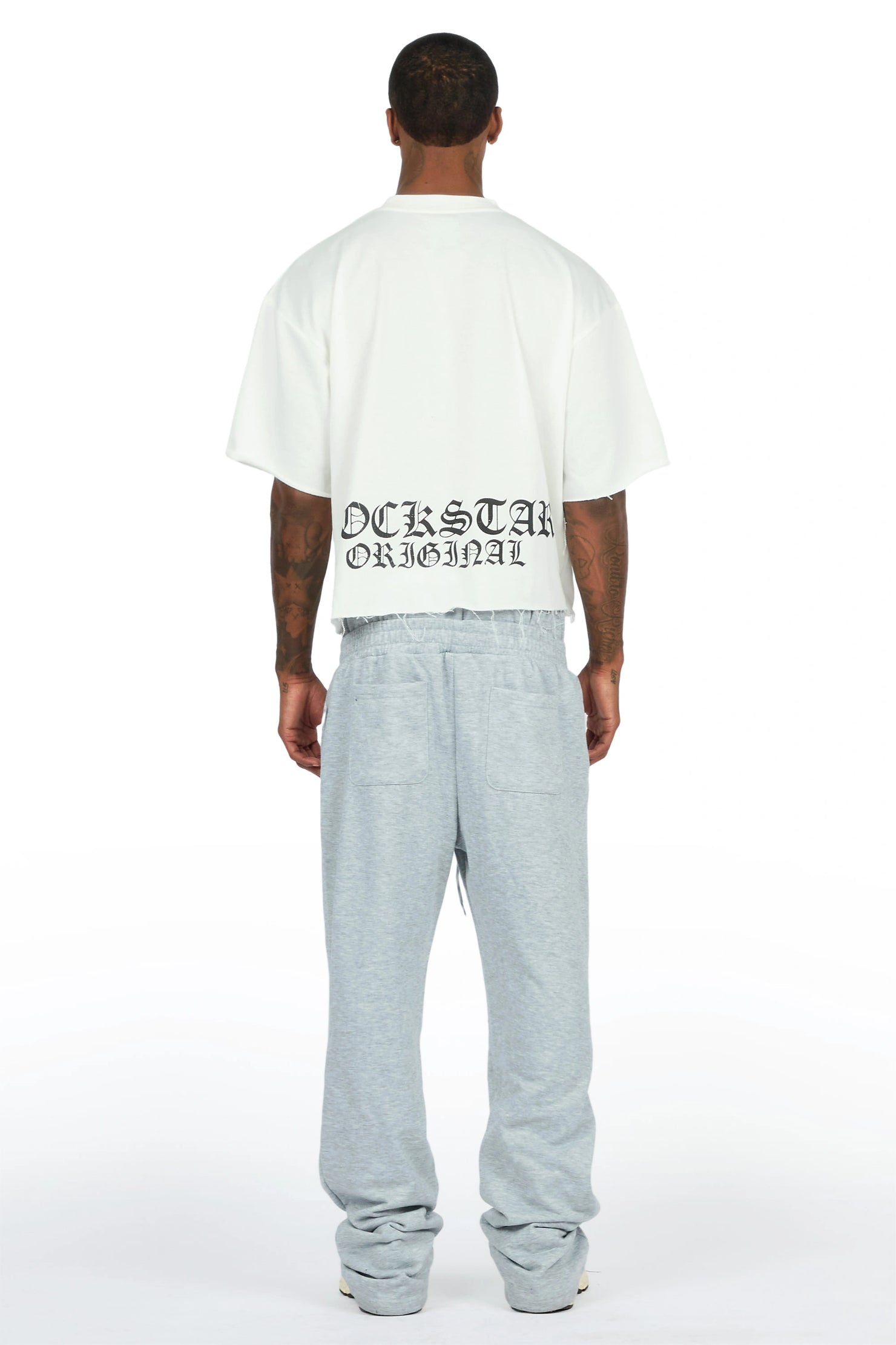 Burke Heather Grey Chenille Patch Boxy Tee/Double Waistband Pant Track Set