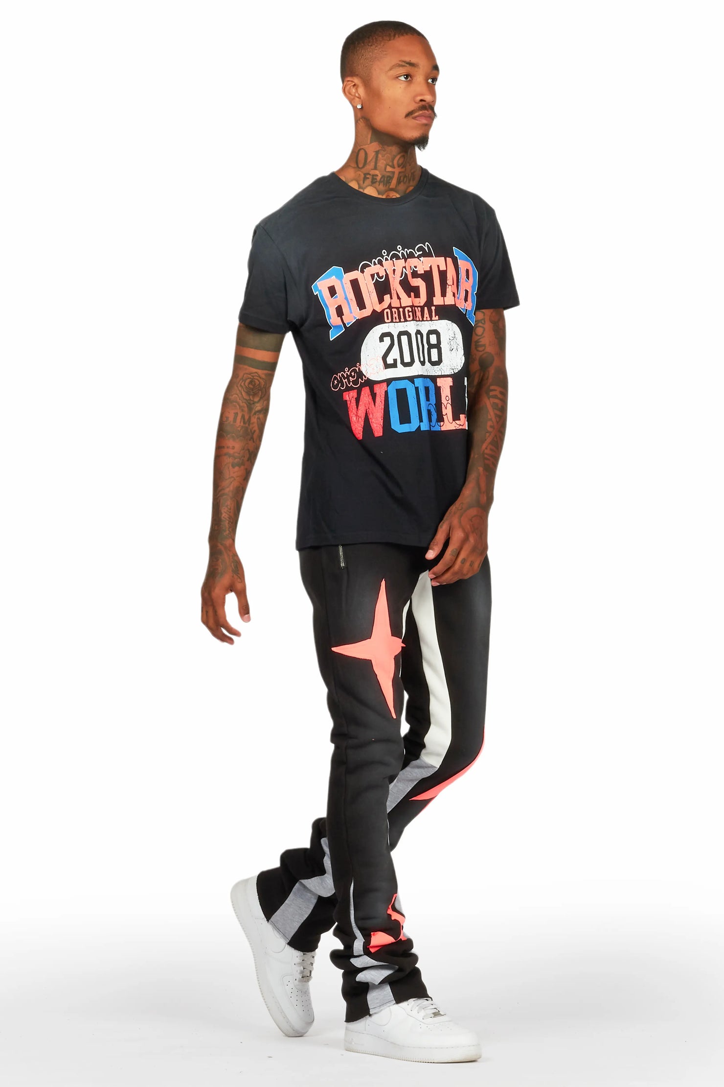 Lemar Black T-Shirt/Super Stacked Flare Track Set