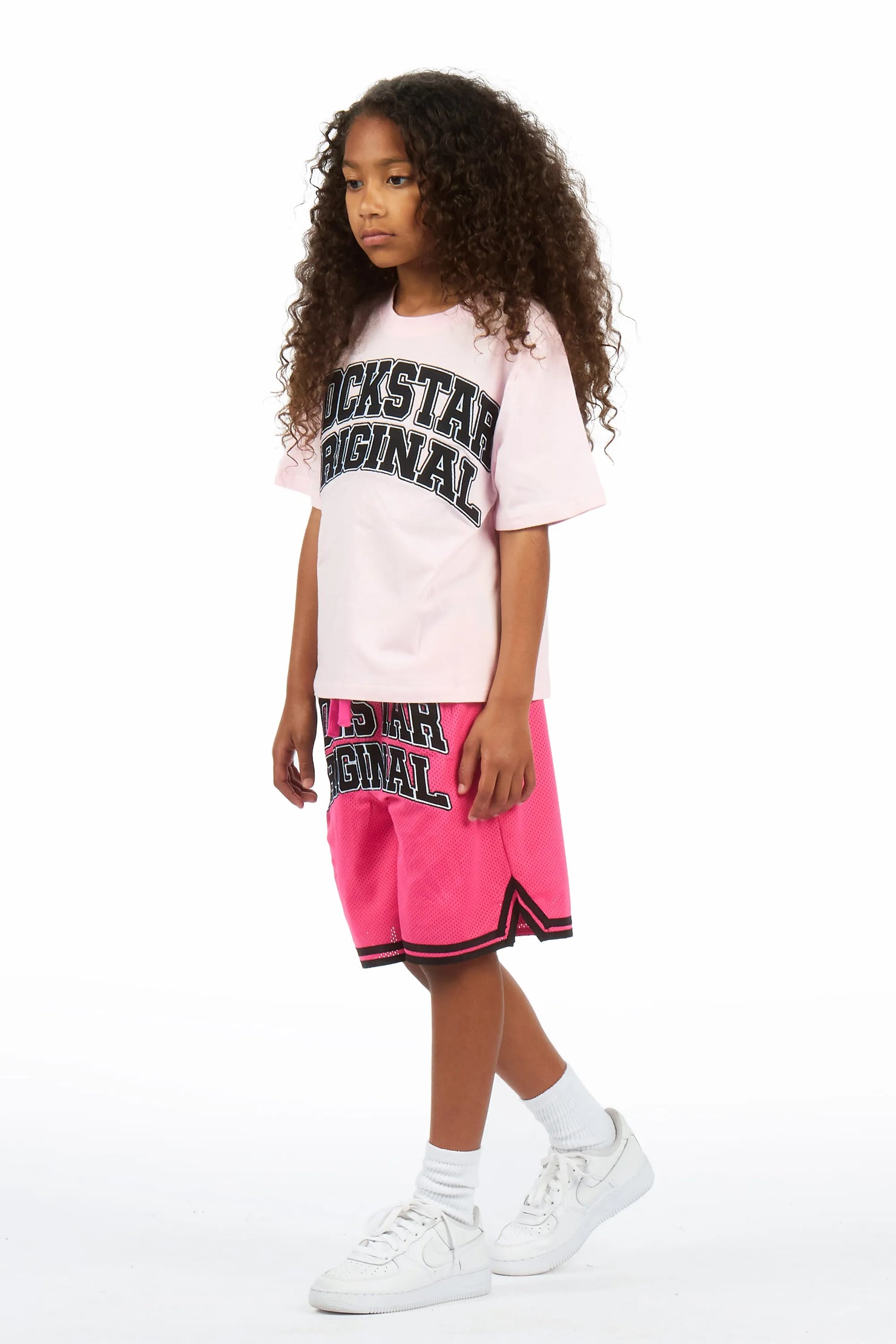 Girls Vanissa Pink Fitted T-Shirt Short Set