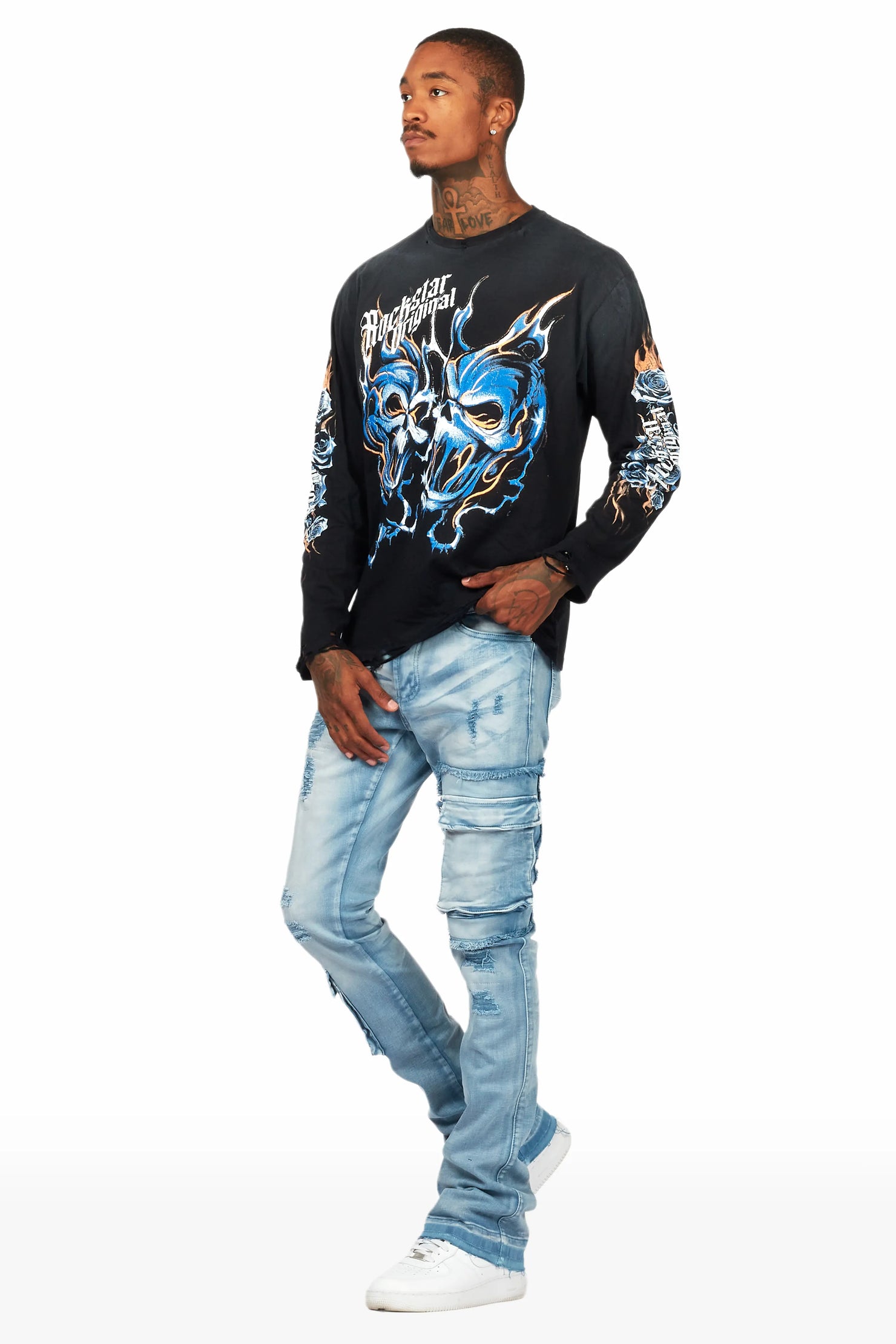 Zaxton Blue Stacked Flare Jean